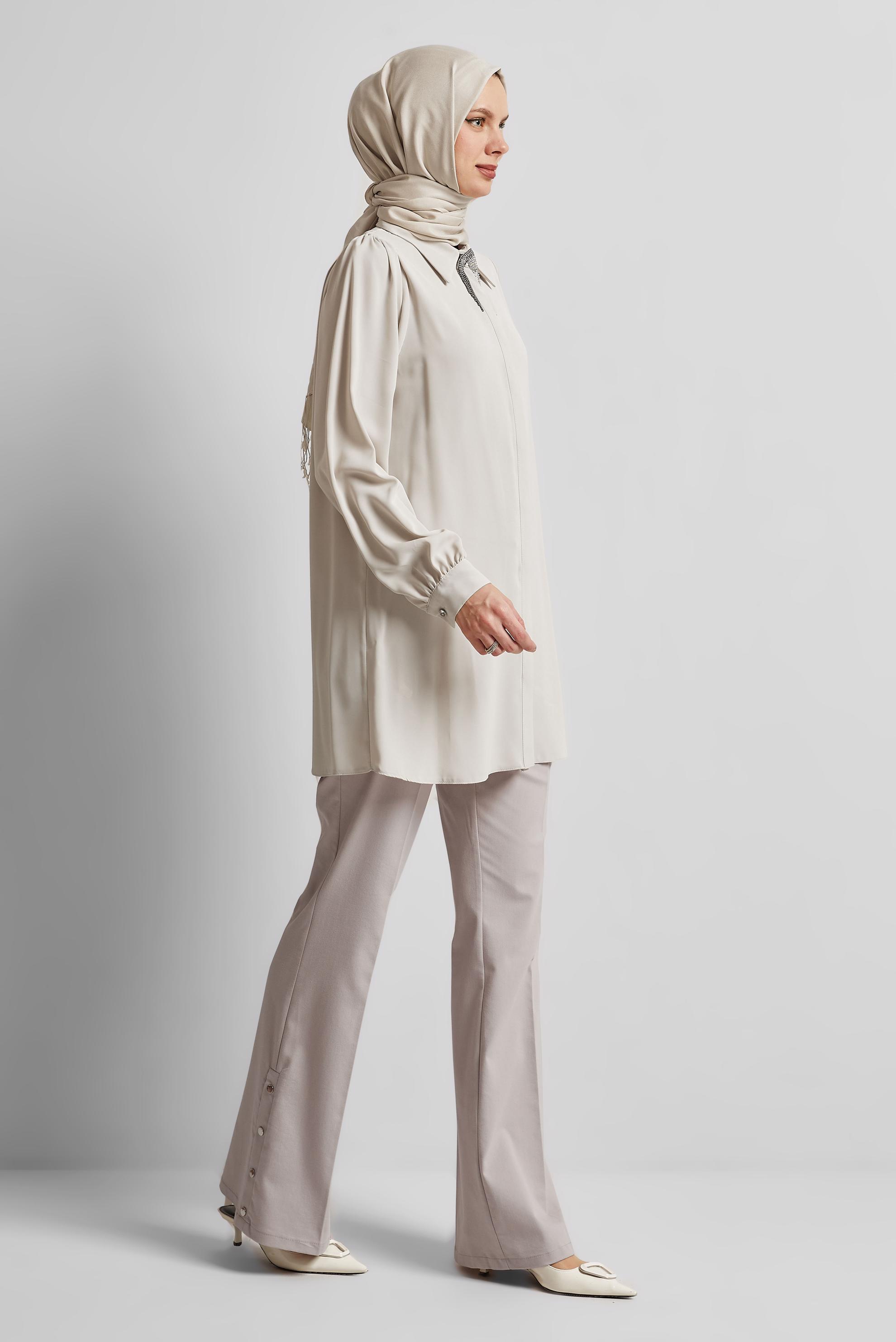 Tesettür giyim BEJ BROŞLU TUNİK 44200
