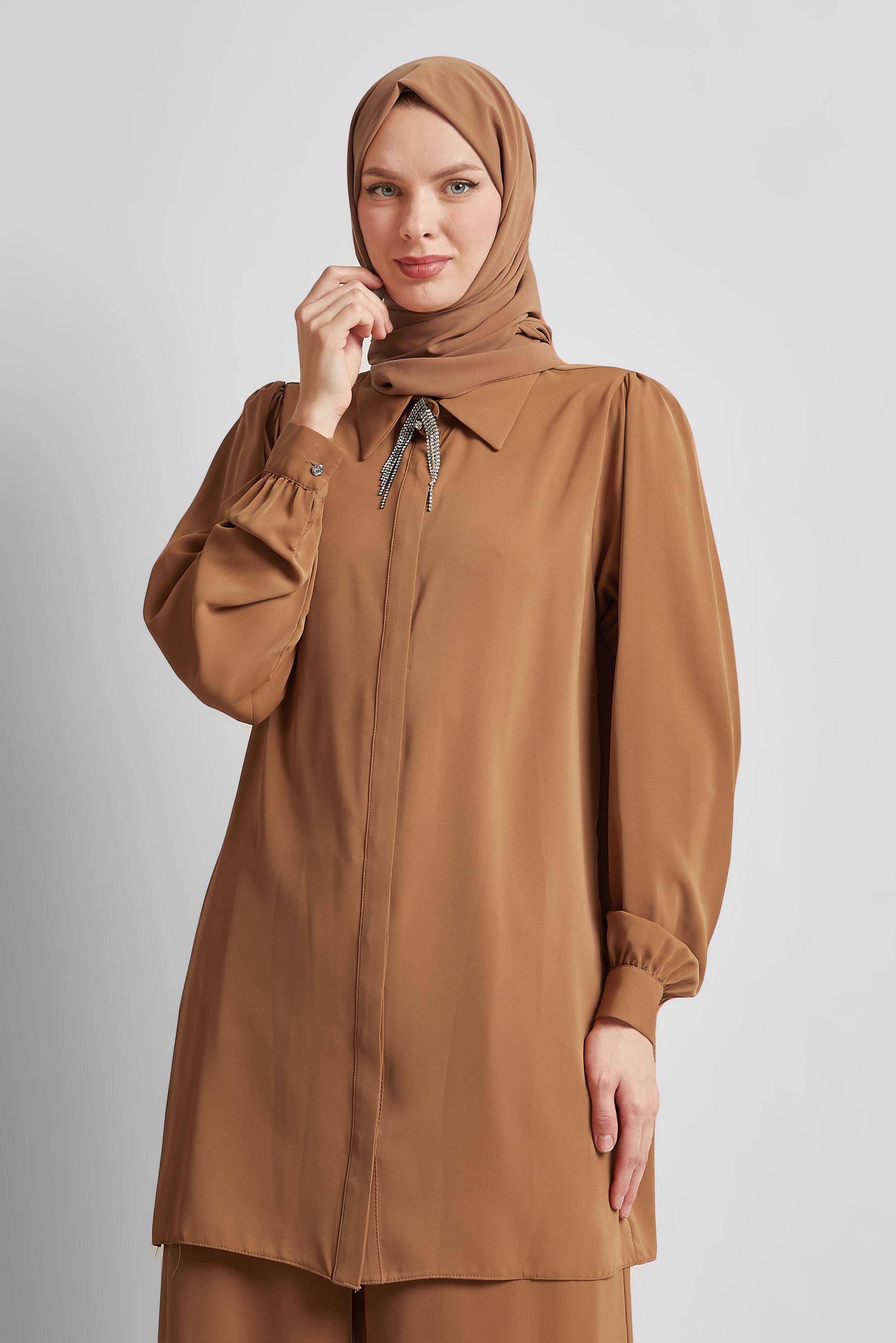 Tesettür giyim KAHVE BROŞLU TUNİK 44200