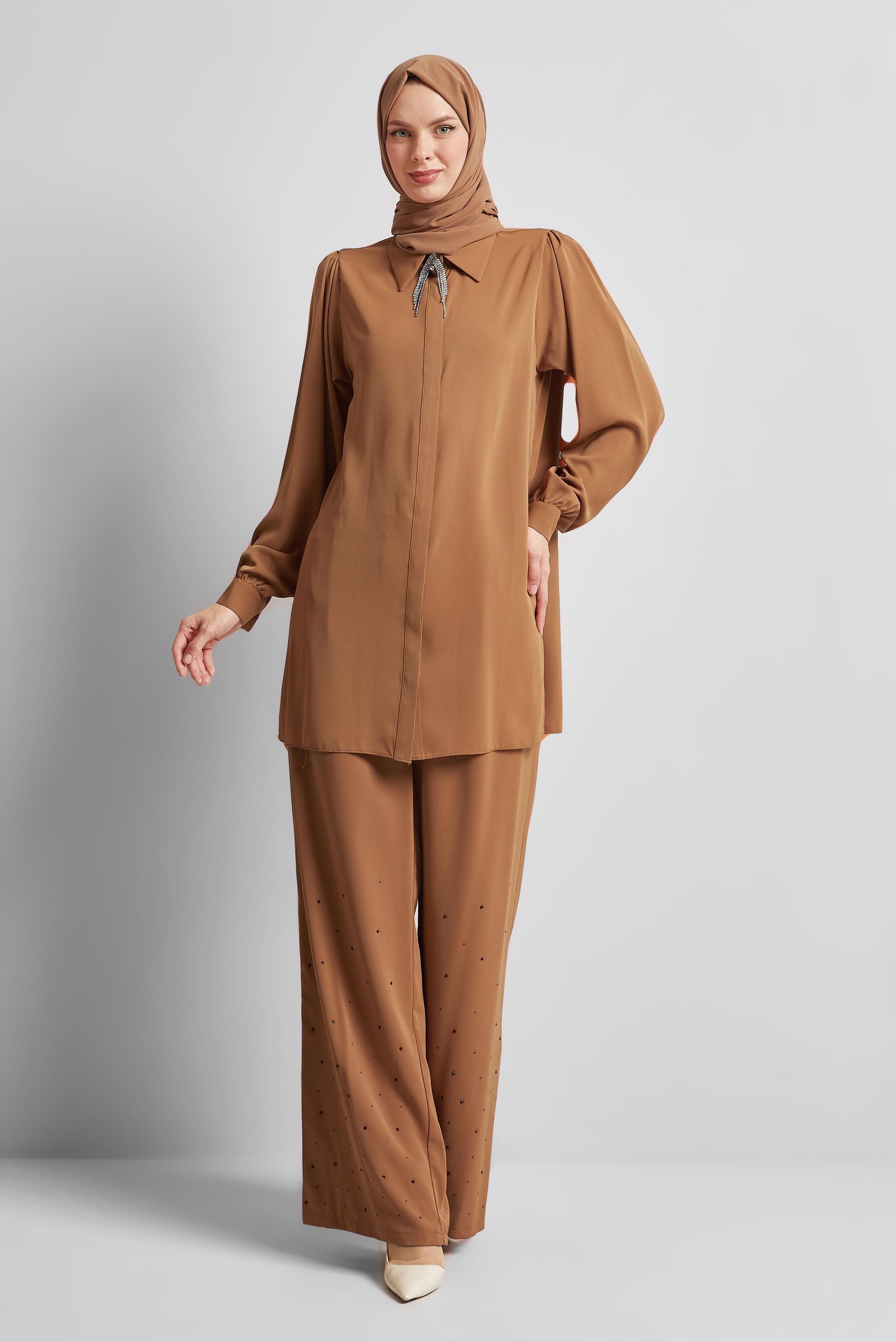 Tesettür giyim KAHVE BROŞLU TUNİK 44200