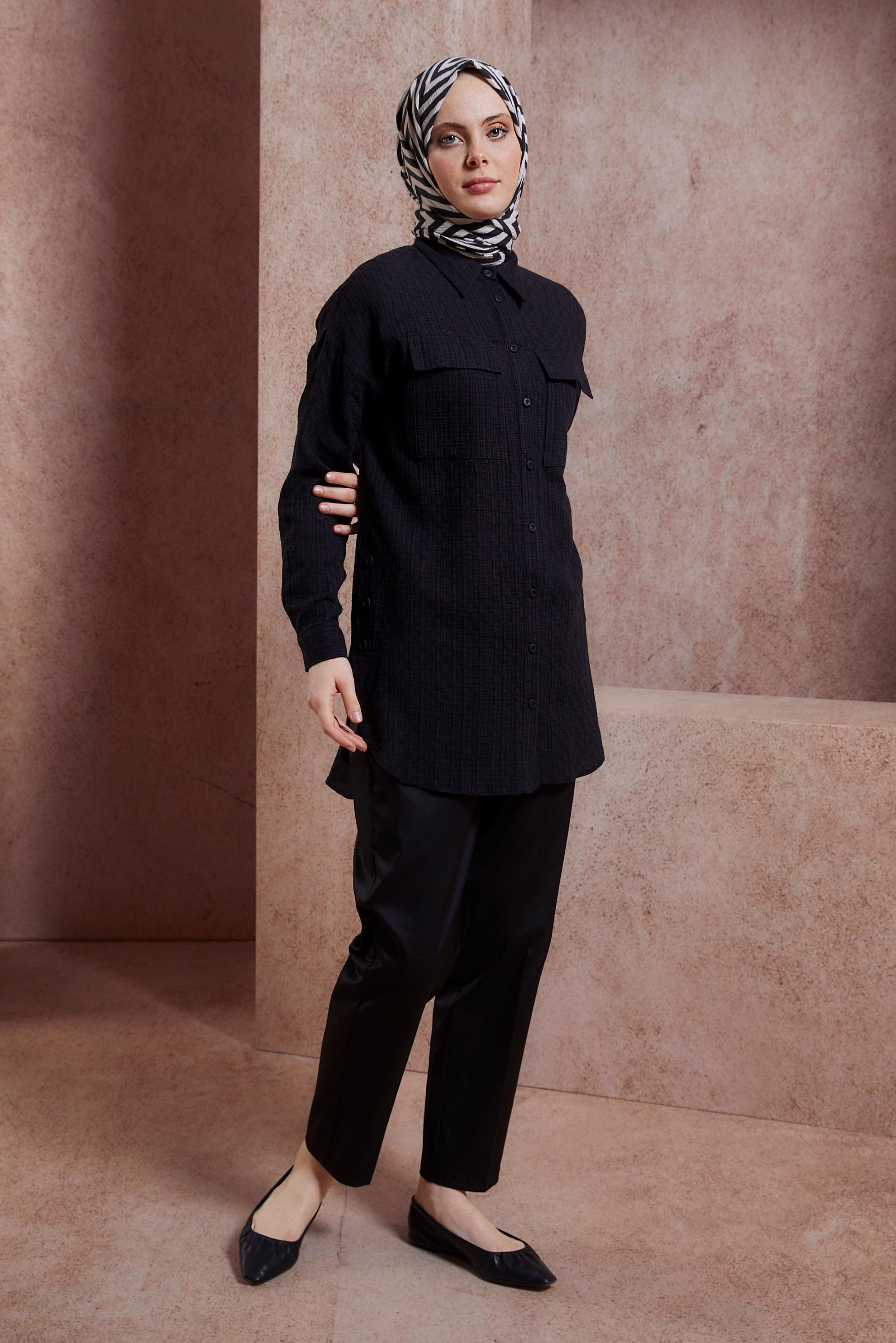 Tesettür giyim SİYAH GÖMLEK TUNİK 44417