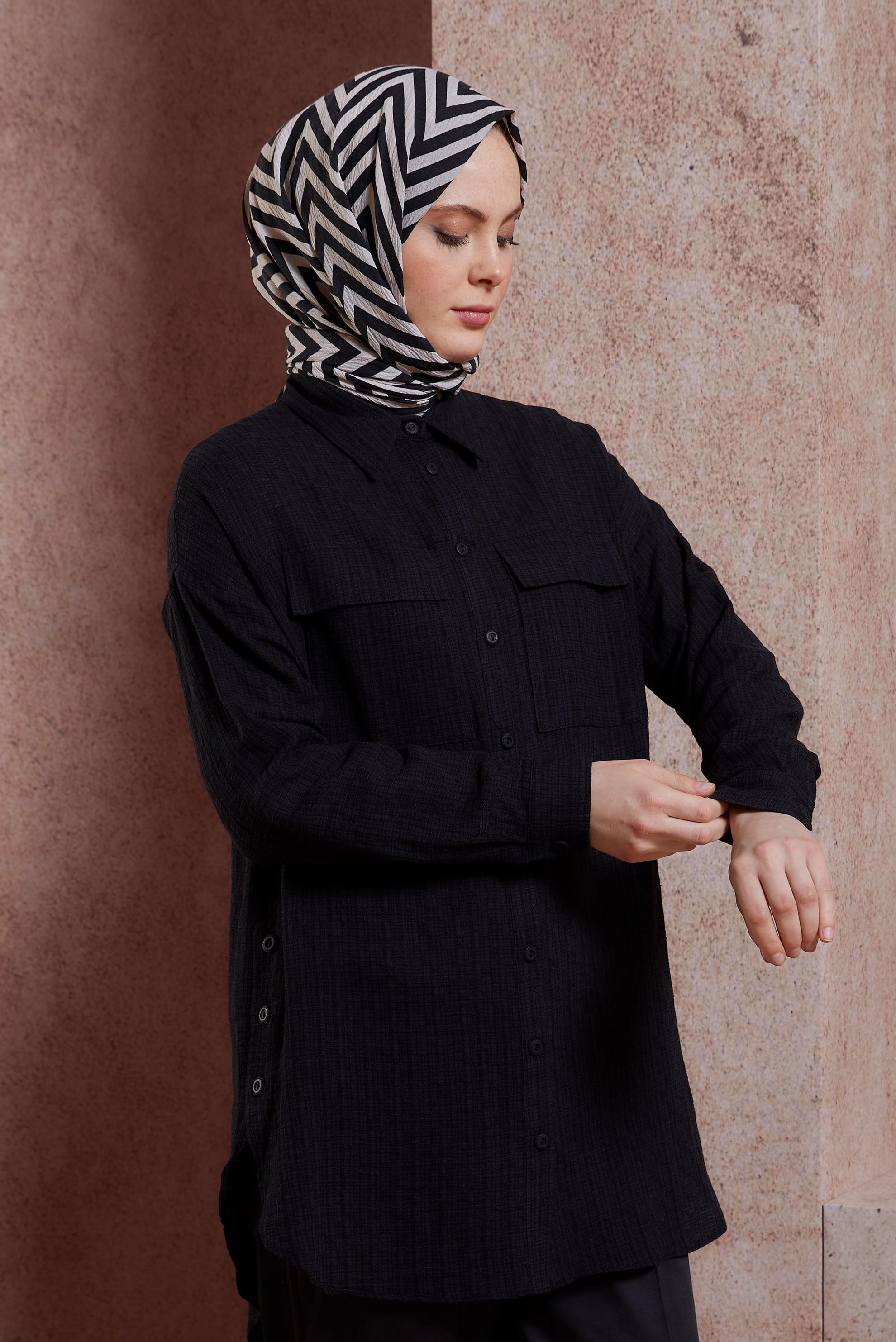Tesettür giyim SİYAH GÖMLEK TUNİK 44417