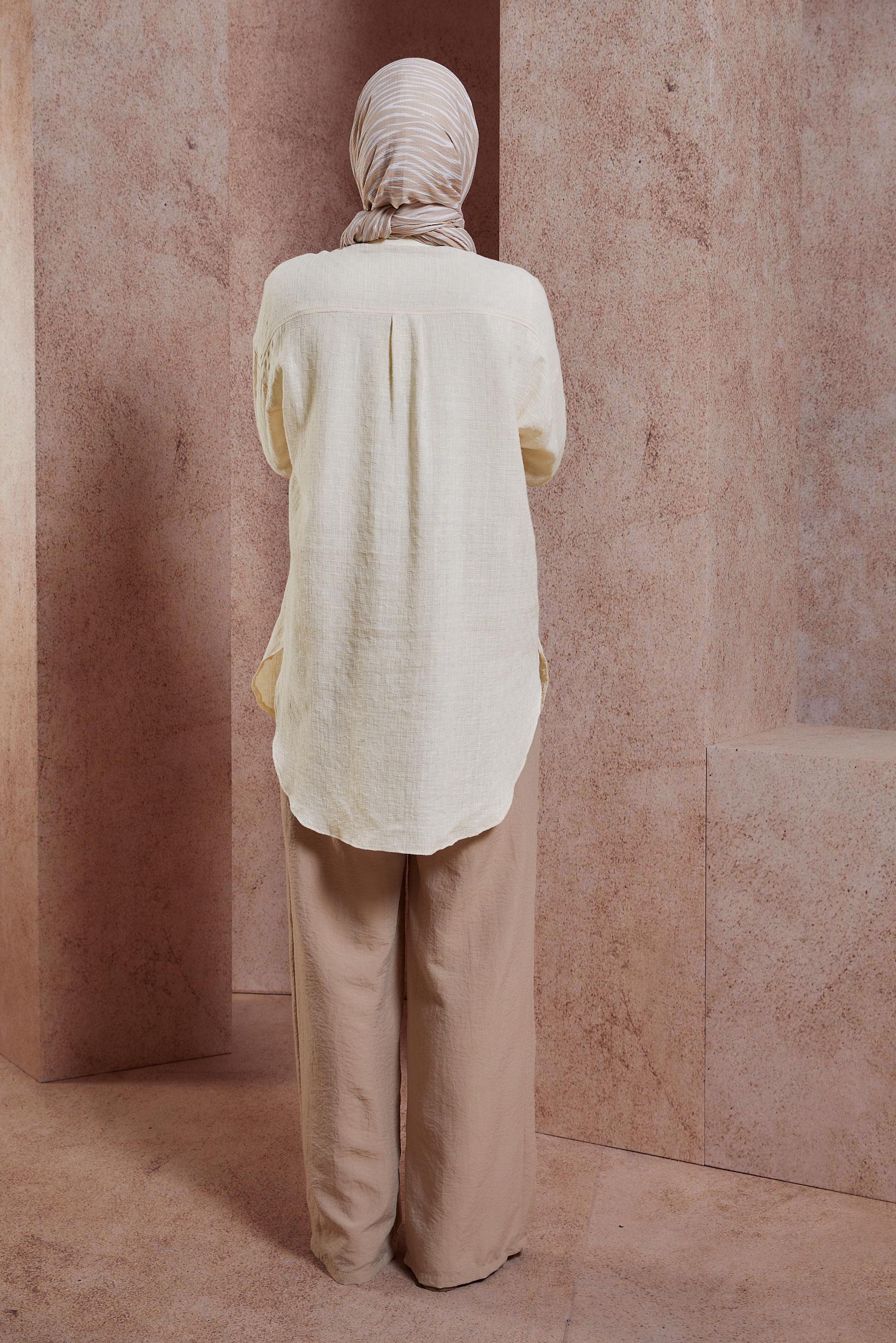 Tesettür giyim EKRU GÖMLEK TUNİK 44417