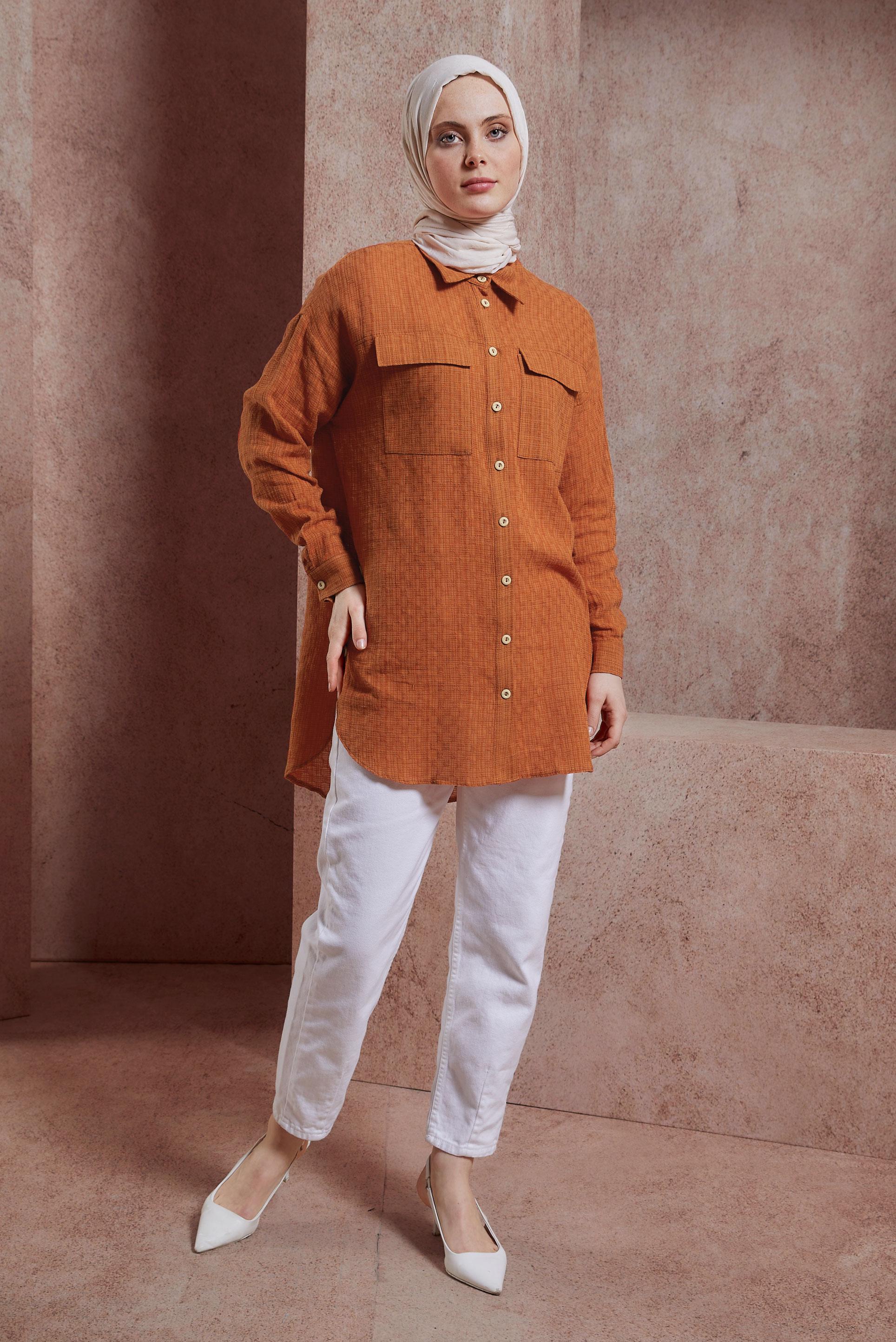 Tesettür giyim TURUNCU GÖMLEK TUNİK 44417