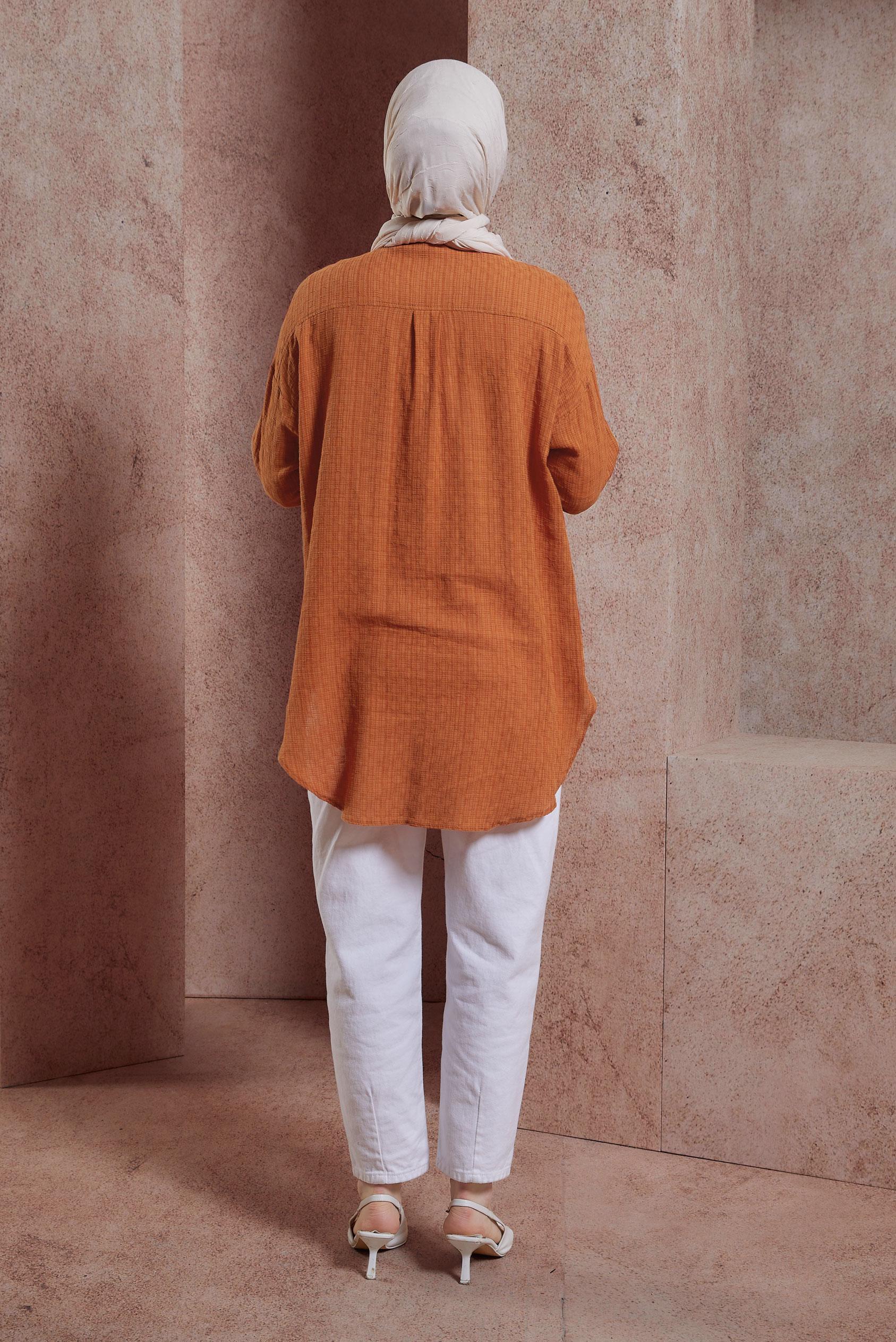 Tesettür giyim TURUNCU GÖMLEK TUNİK 44417