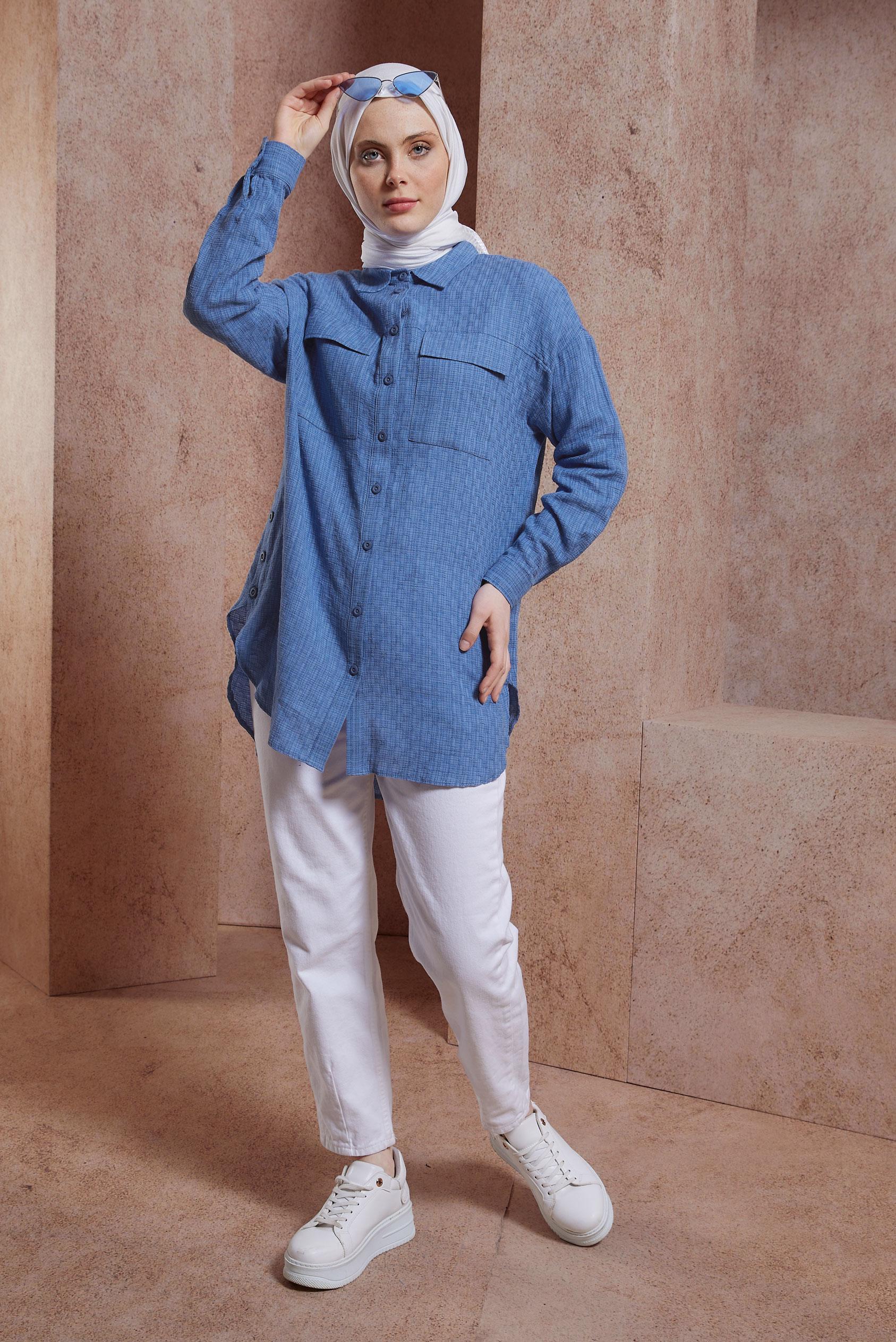 Tesettür giyim LACİVERT GÖMLEK TUNİK 44417