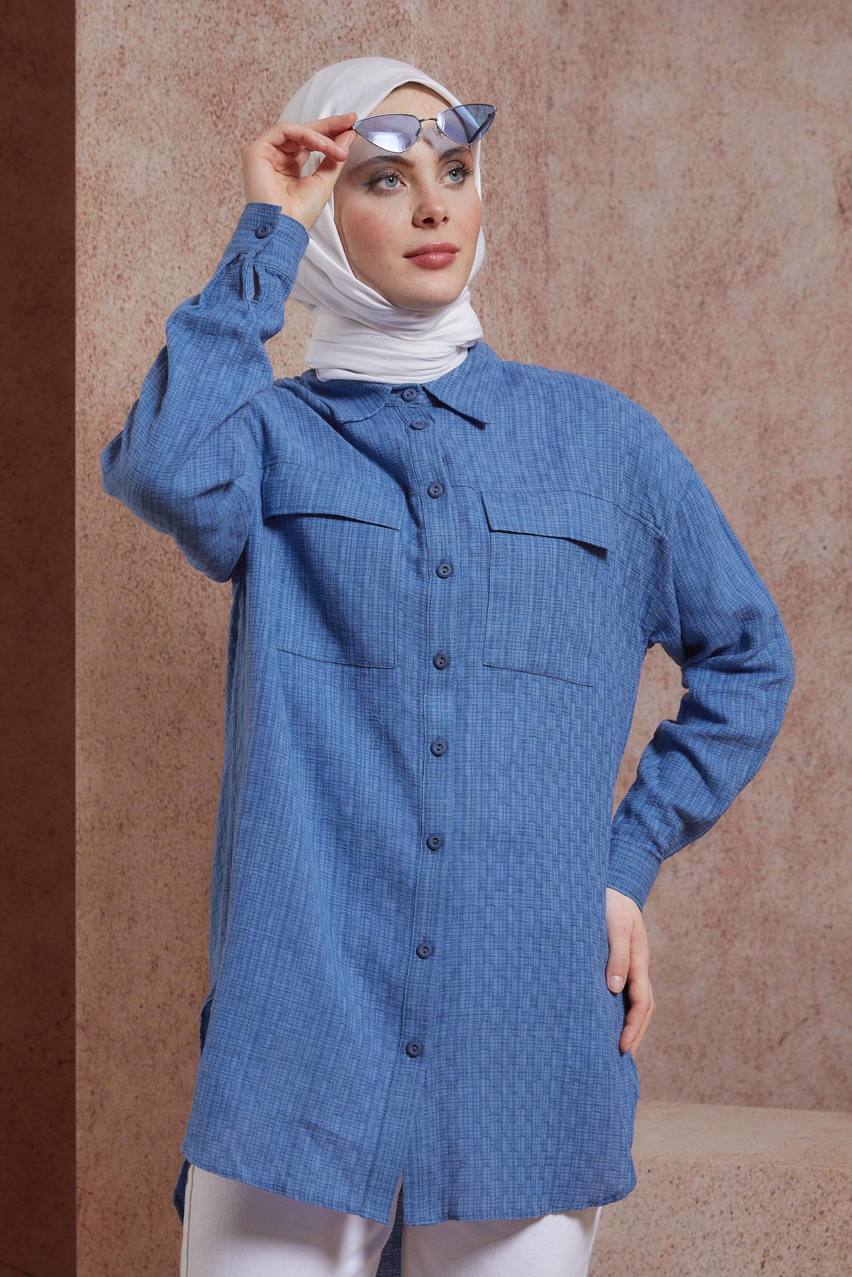 Tesettür giyim LACİVERT GÖMLEK TUNİK 44417