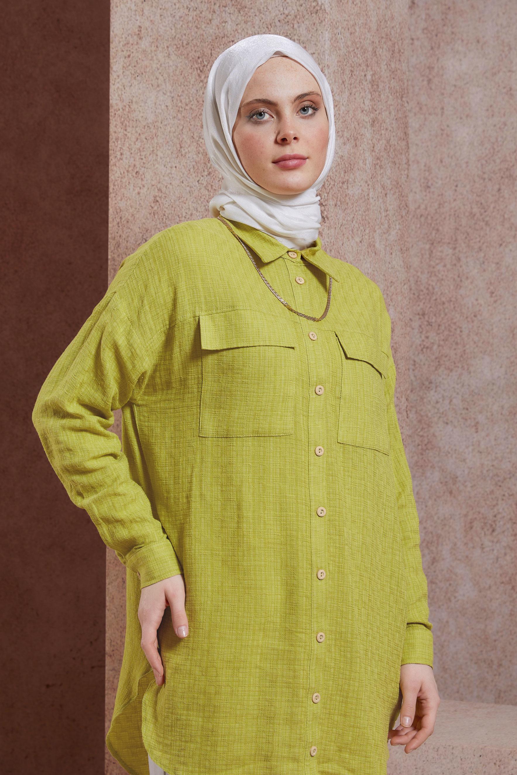 Tesettür giyim YEŞİL GÖMLEK TUNİK 44417