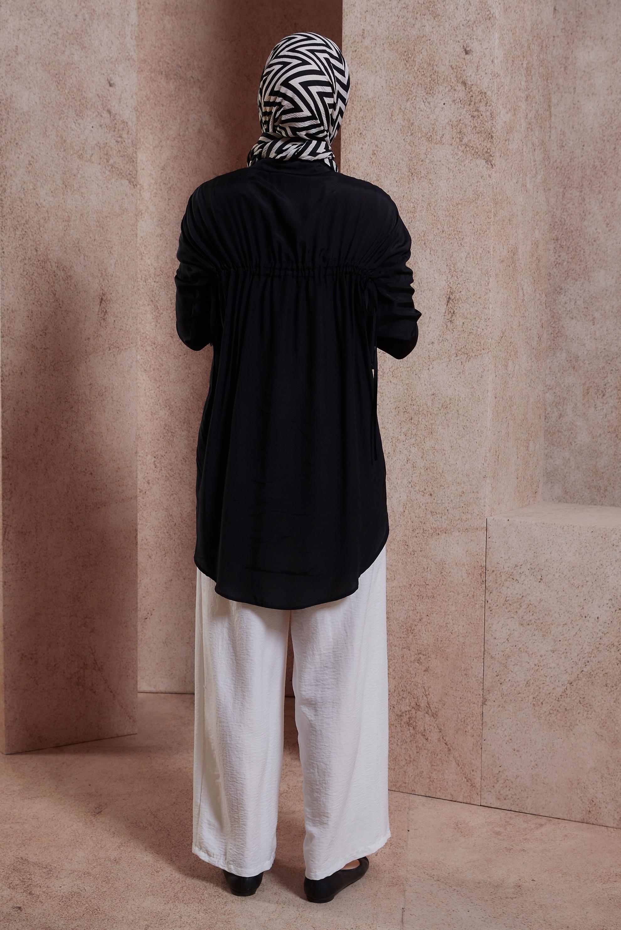 Tesettür giyim SİYAH BÜZGÜLÜ GÖMLEK TUNİK 44419