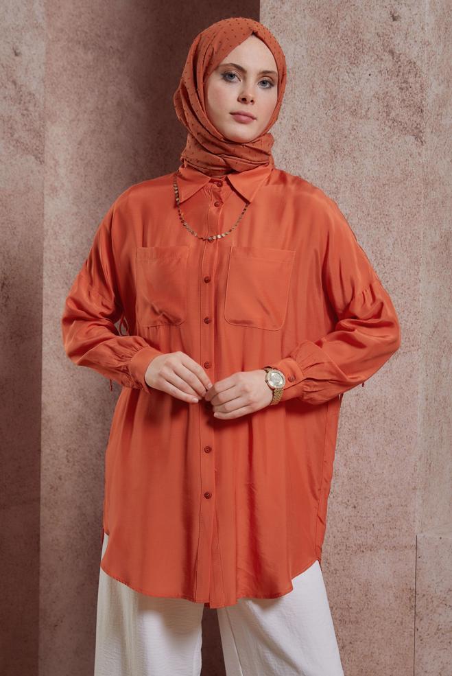 Tesettür giyim  BÜZGÜLÜ GÖMLEK TUNİK 44419 - ALVİNA