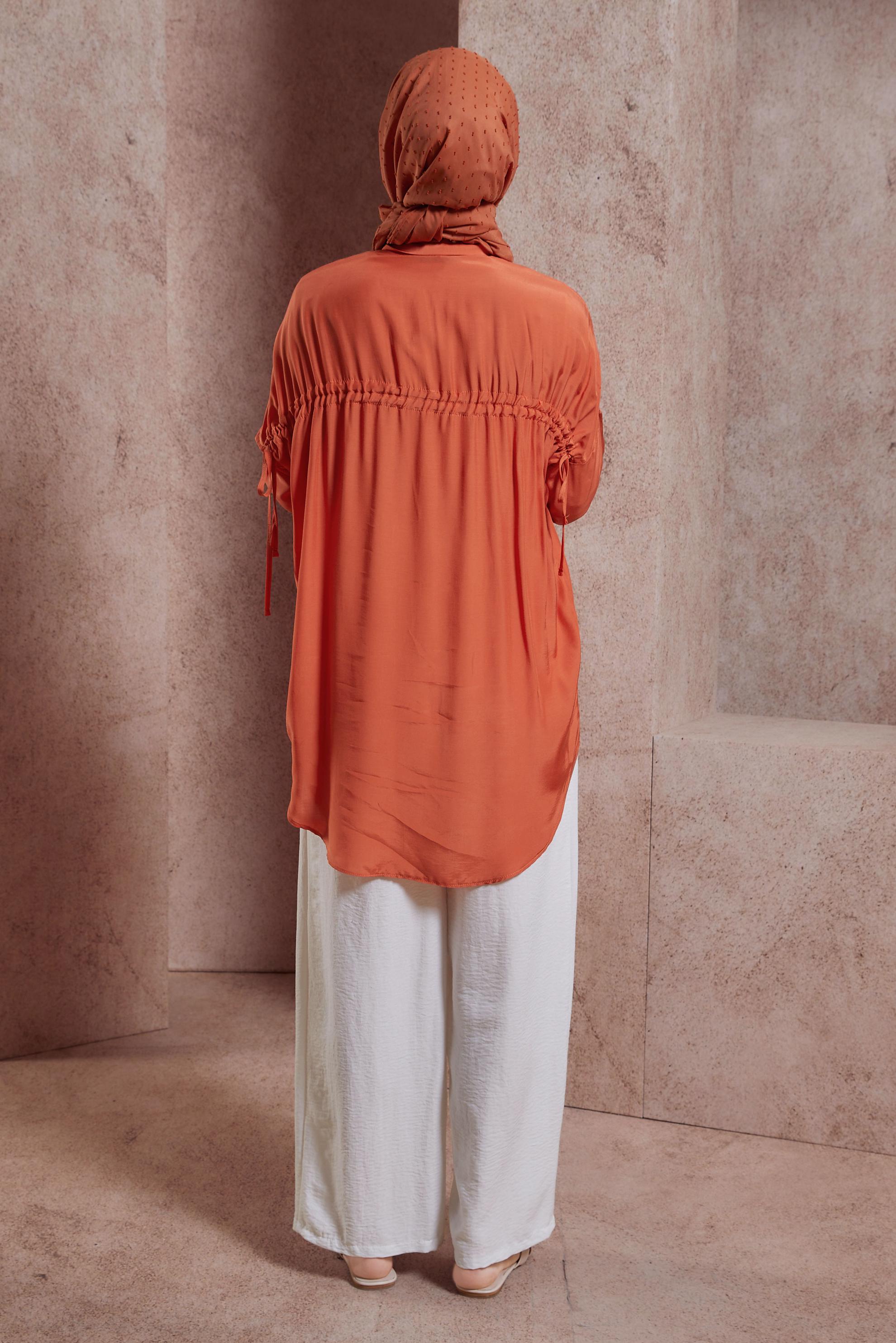 Tesettür giyim TURUNCU BÜZGÜLÜ GÖMLEK TUNİK 44419