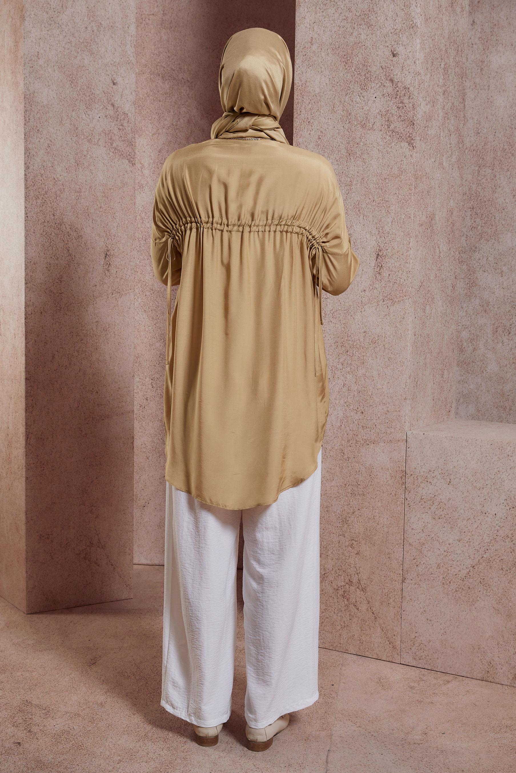 Tesettür giyim KAHVE BÜZGÜLÜ GÖMLEK TUNİK 44419