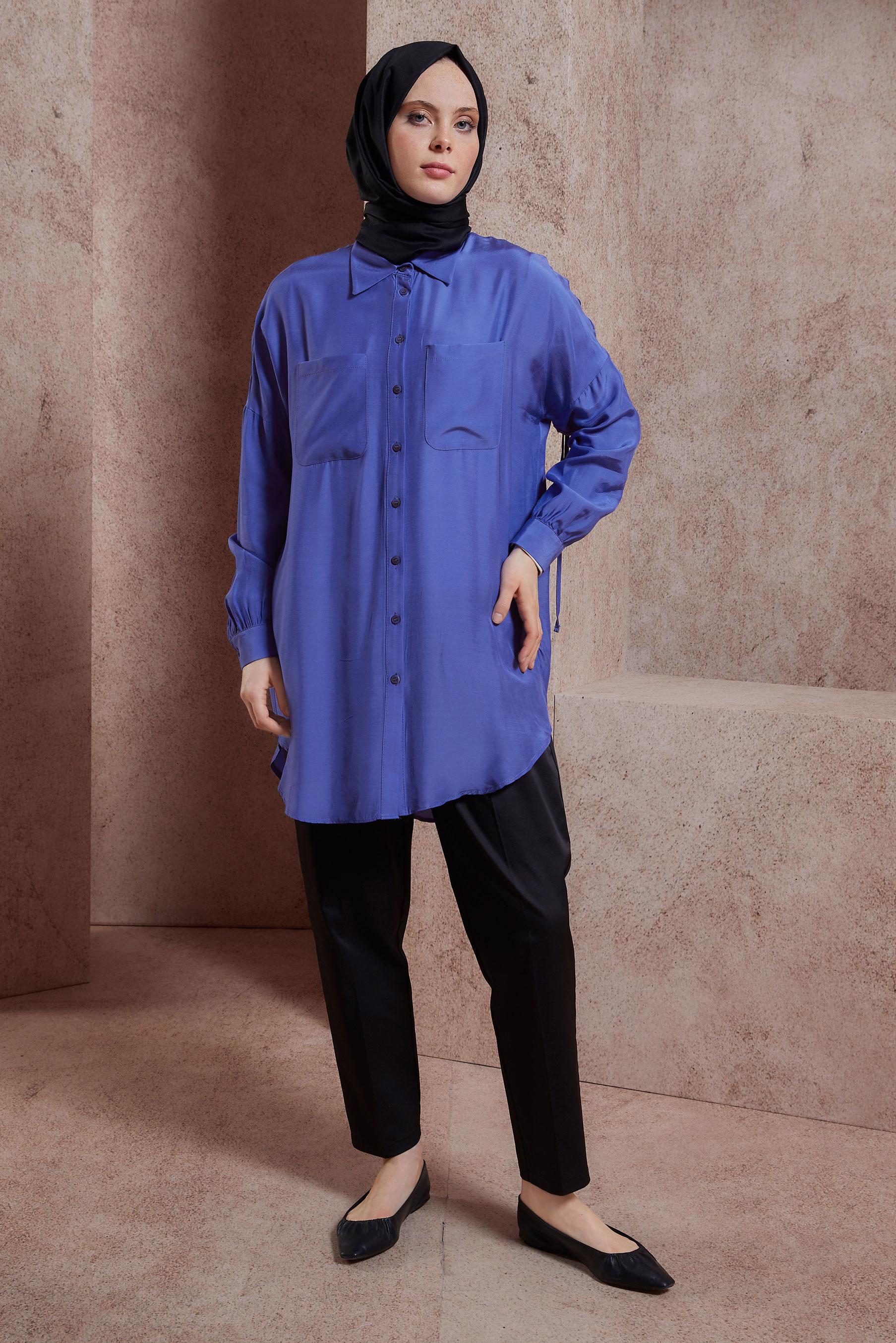 Vêtements hijab BLEU MARINE DÉTAIL CHEMISE SMOCKÉE 44419