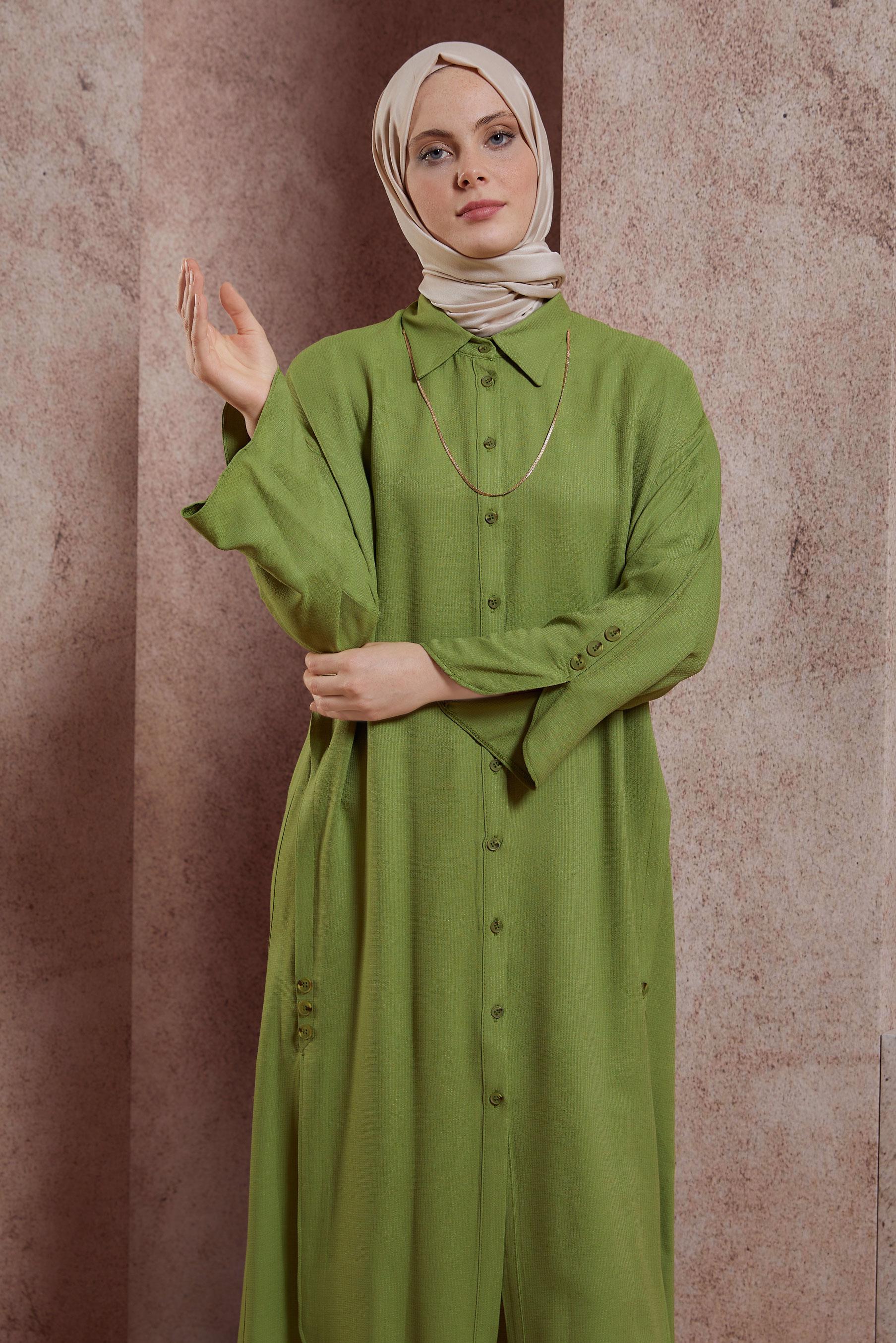 Tesettür giyim YEŞİL UZUN VİSKON TUNİK 44420