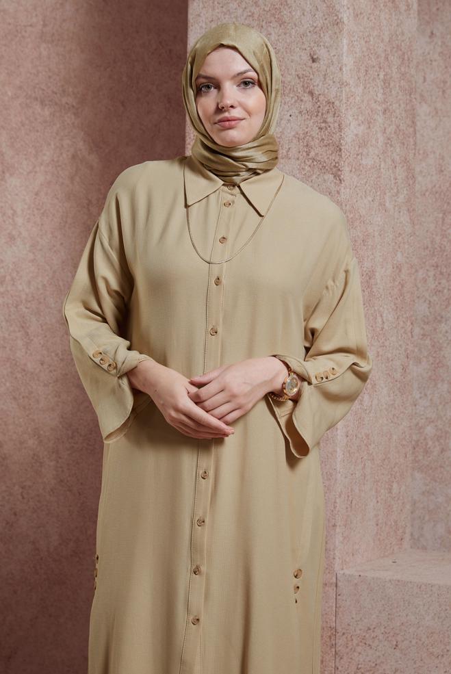 Tesettür giyim KAHVE UZUN VİSKON TUNİK 44420 - ALVİNA