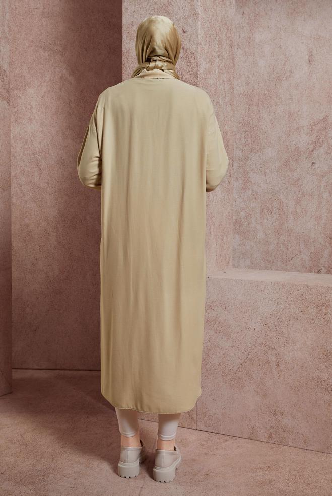 Tesettür giyim KAHVE UZUN VİSKON TUNİK 44420 - ALVİNA