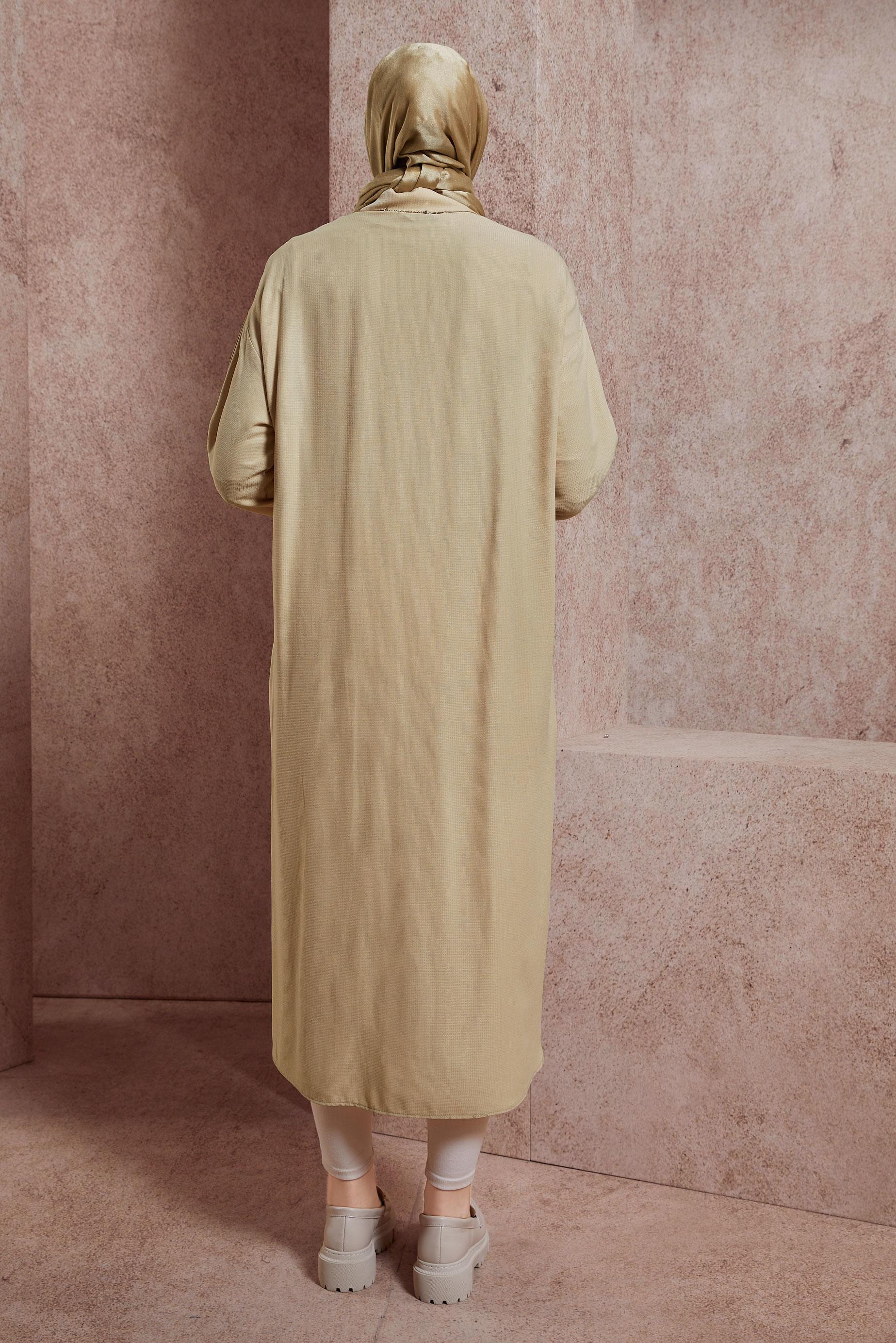 Tesettür giyim KAHVE UZUN VİSKON TUNİK 44420