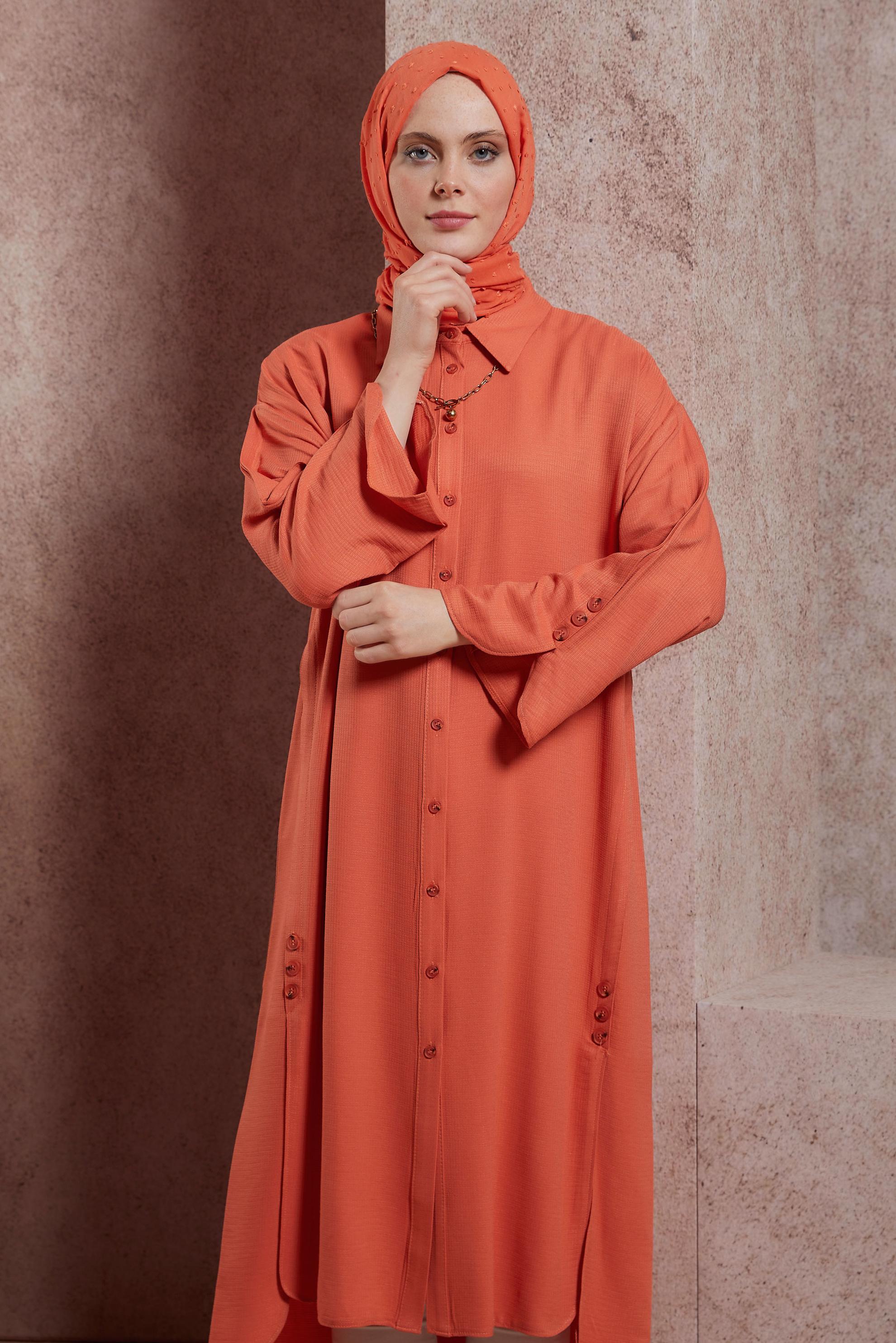 Tesettür giyim TURUNCU UZUN VİSKON TUNİK 44420