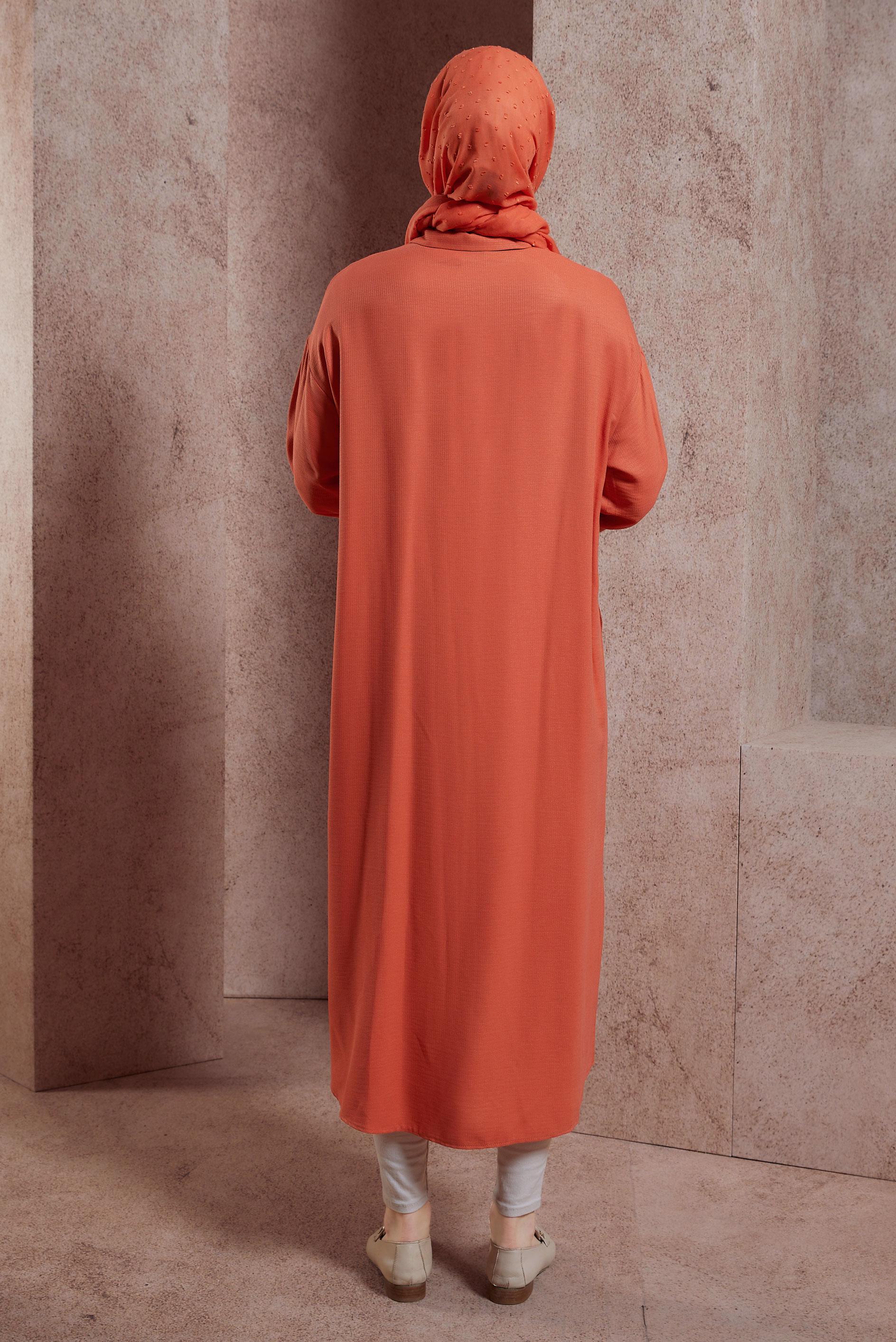Tesettür giyim TURUNCU UZUN VİSKON TUNİK 44420
