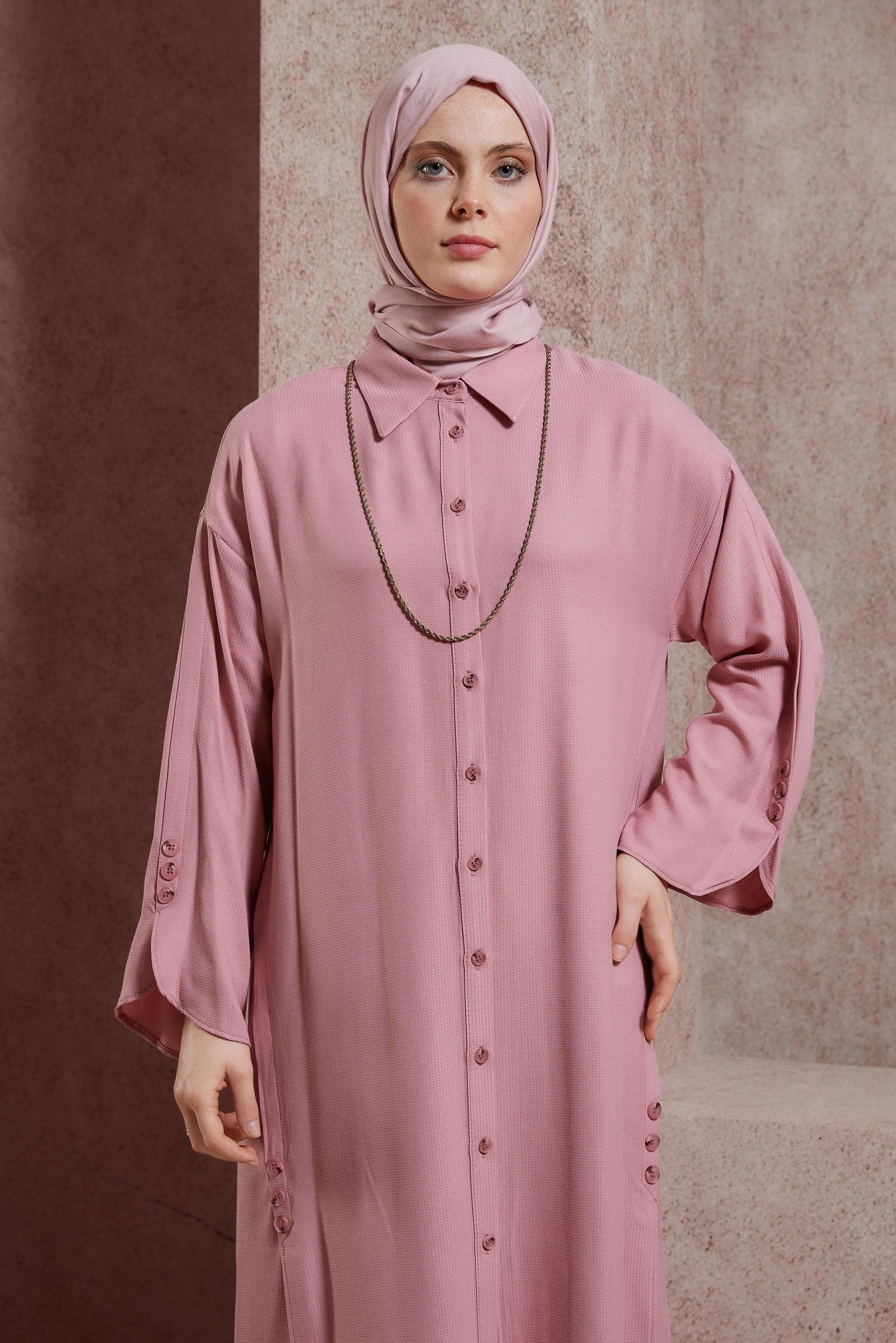 Tesettür giyim PUDRA UZUN VİSKON TUNİK 44420