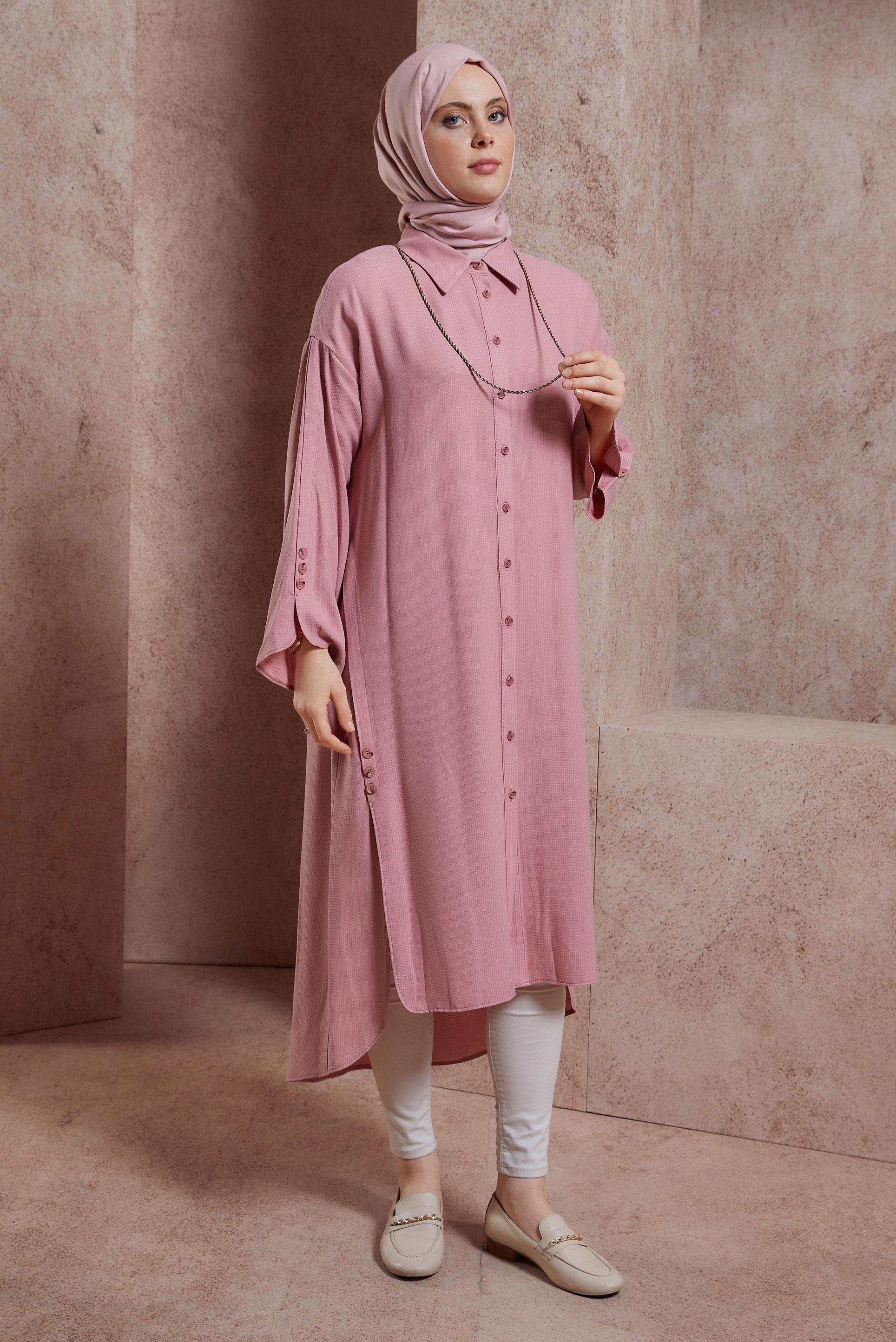 Tesettür giyim PUDRA UZUN VİSKON TUNİK 44420