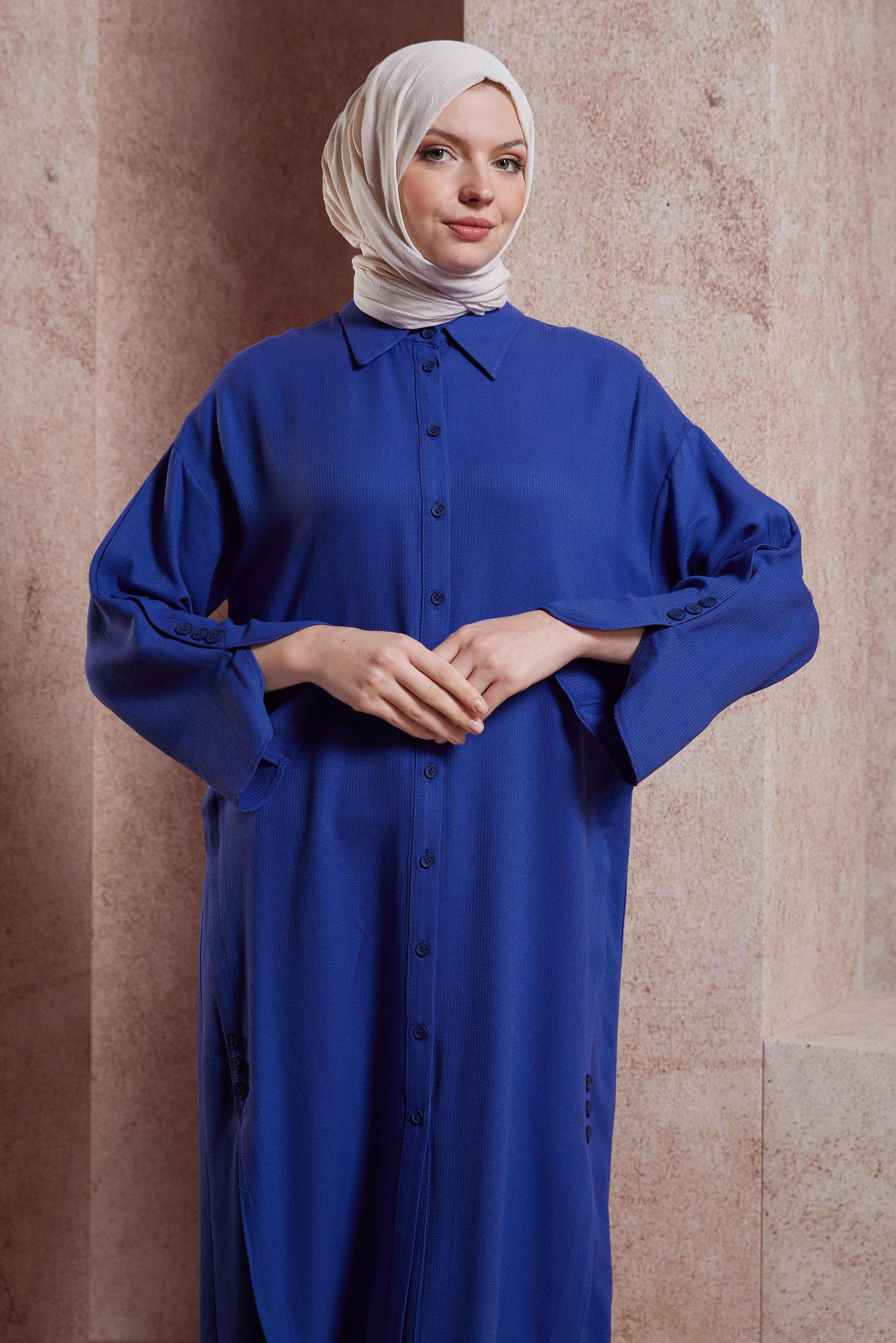 Tesettür giyim LACİVERT UZUN VİSKON TUNİK 44420