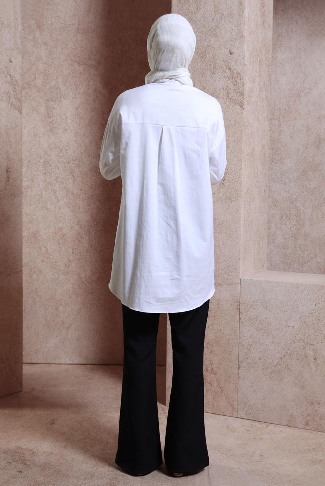 Vêtements hijab BLANC TUNIQUE CHEMISE EN SATIN 44421 - ALVİNA