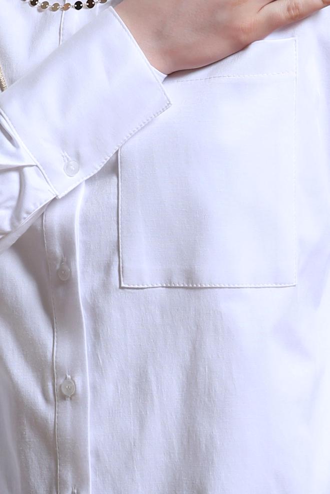 Vêtements hijab BLANC TUNIQUE CHEMISE EN SATIN 44421 - ALVİNA