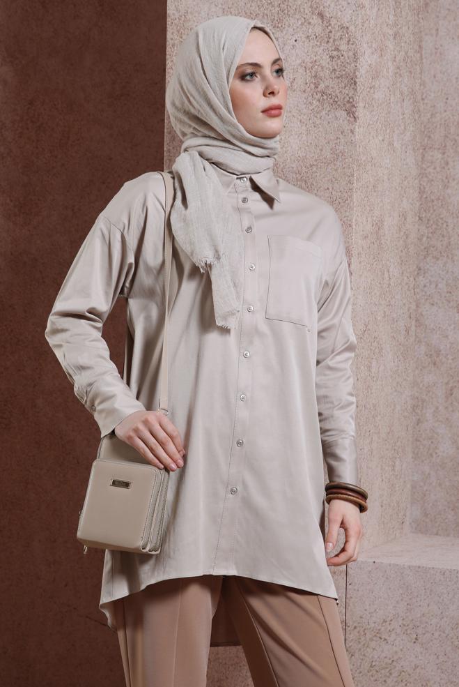 Tesettür giyim  SATEN GÖMLEK TUNİK 44421 - ALVİNA