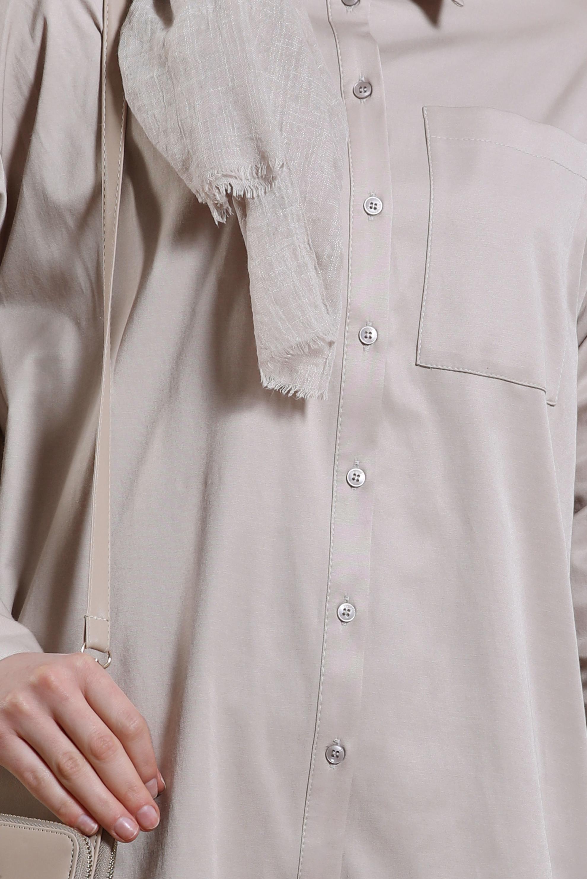 Tesettür giyim BEJ SATEN GÖMLEK TUNİK 44421