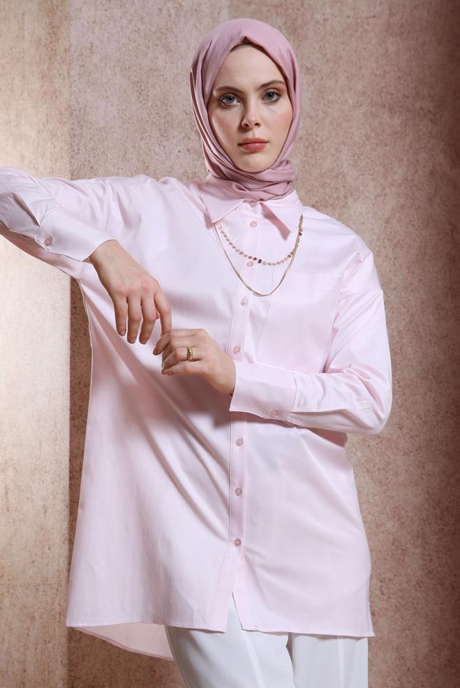 Vêtements hijab ROSE TUNIQUE CHEMISE EN SATIN 44421 - ALVİNA