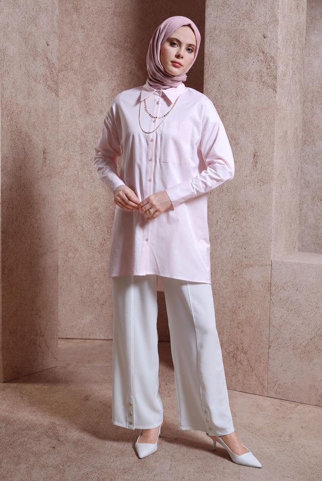 Vêtements hijab ROSE TUNIQUE CHEMISE EN SATIN 44421 - ALVİNA