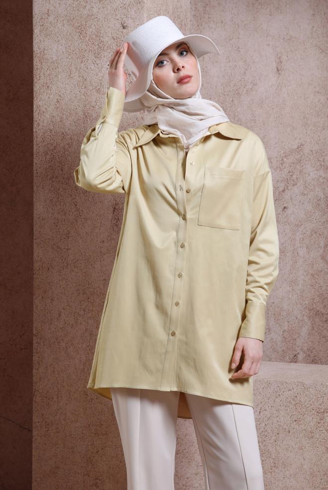 Tesettür giyim  SATEN GÖMLEK TUNİK 44421 - ALVİNA