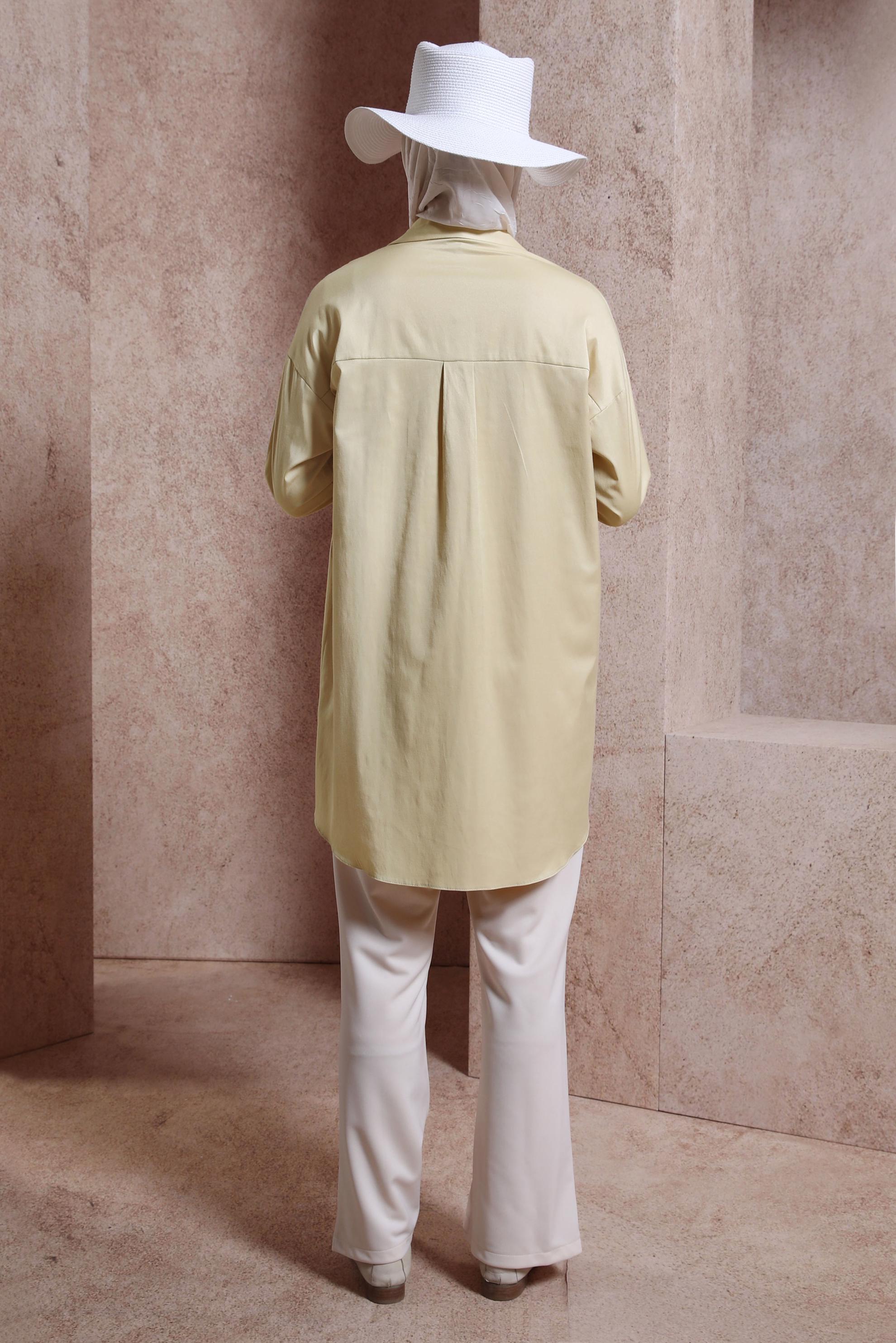 Tesettür giyim KUM SATEN GÖMLEK TUNİK 44421