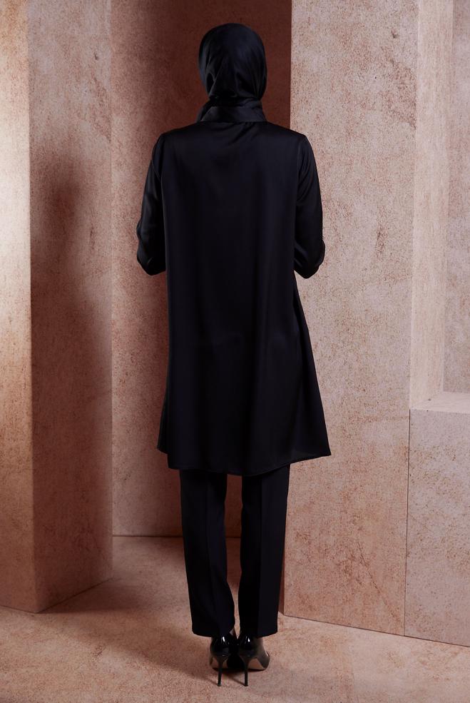 Tesettür giyim SİYAH TÜY DETAYLI TUNİK 44422 - ALVİNA