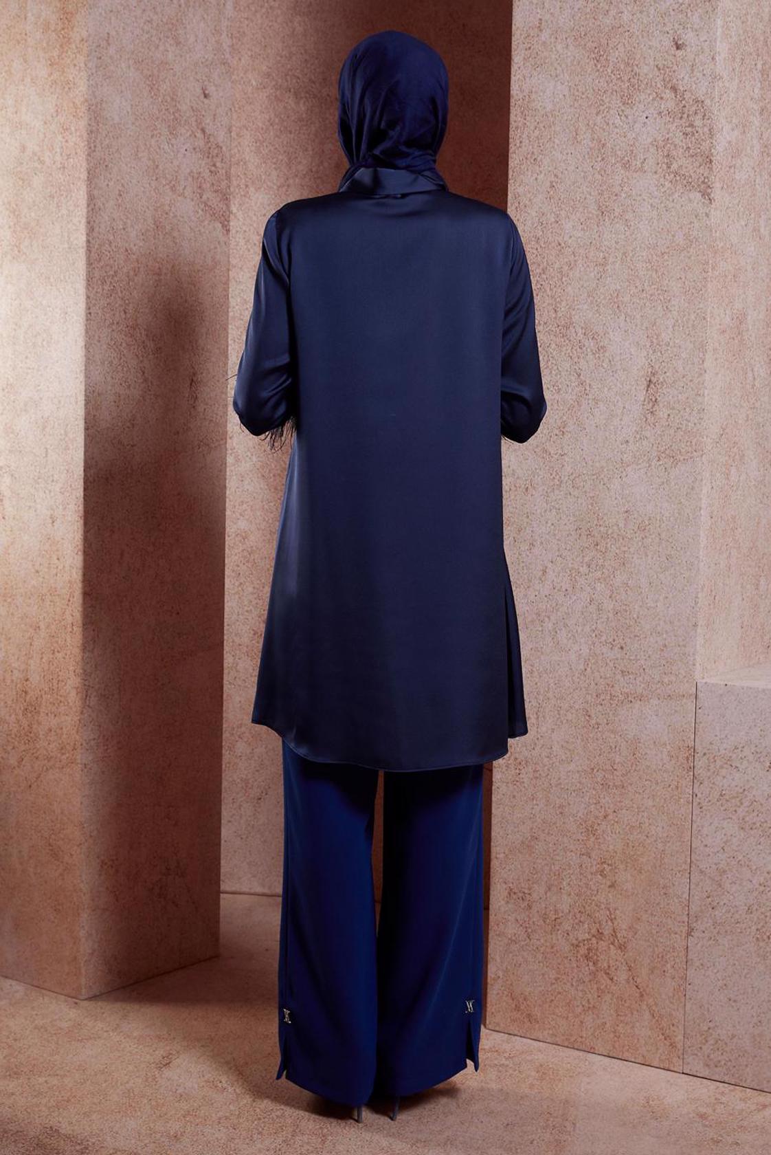 Tesettür giyim LACİVERT TÜY DETAYLI TUNİK 44422