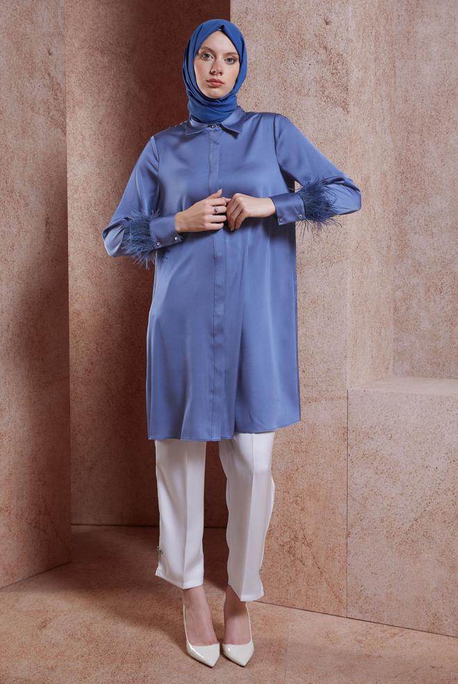 Tesettür giyim LACİVERT TÜY DETAYLI TUNİK 44422 - ALVİNA