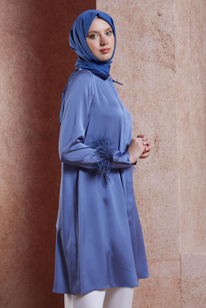 Tesettür giyim LACİVERT TÜY DETAYLI TUNİK 44422 - ALVİNA