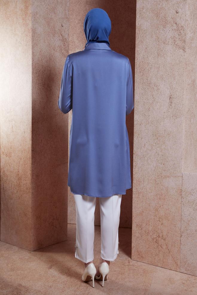 Tesettür giyim LACİVERT TÜY DETAYLI TUNİK 44422 - ALVİNA