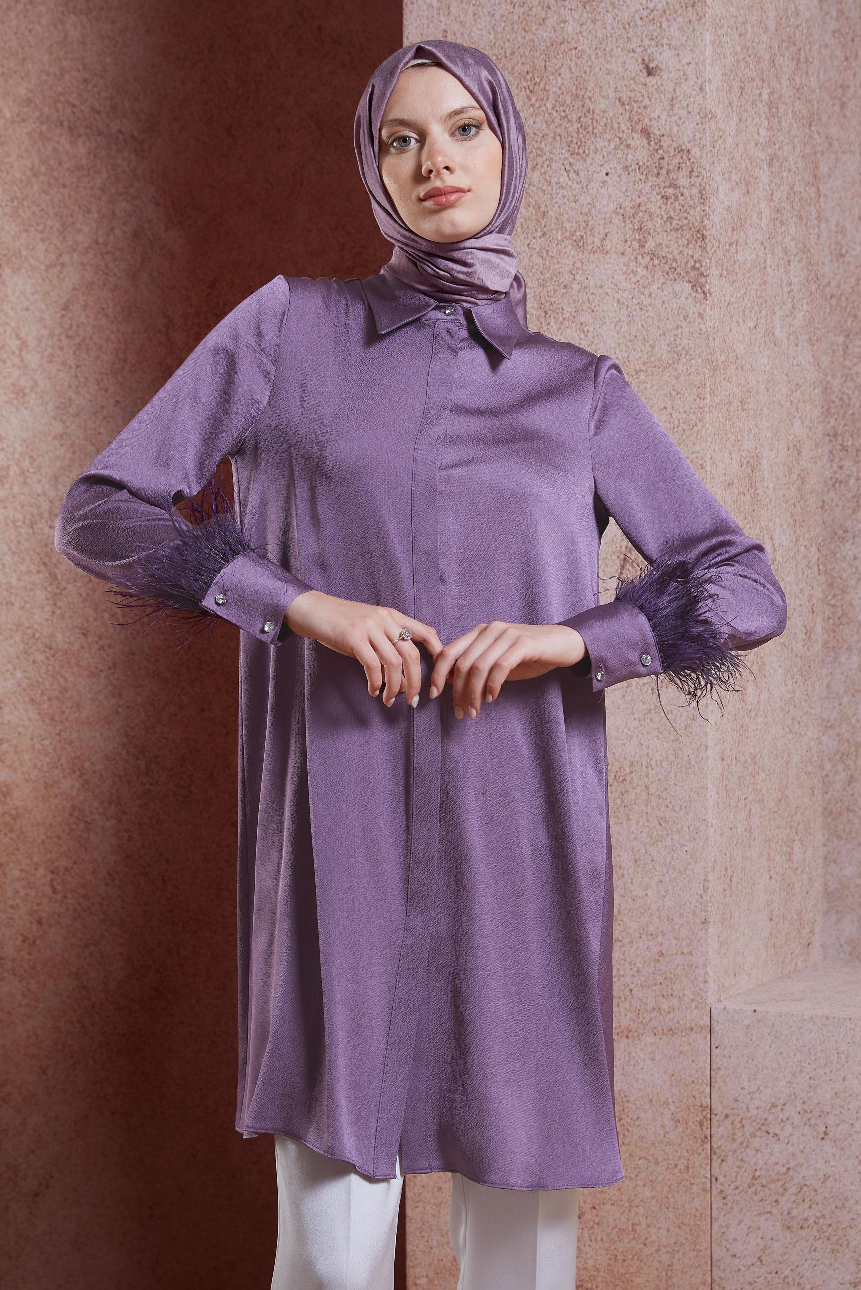 Tesettür giyim MÜRDÜM TÜY DETAYLI TUNİK 44422