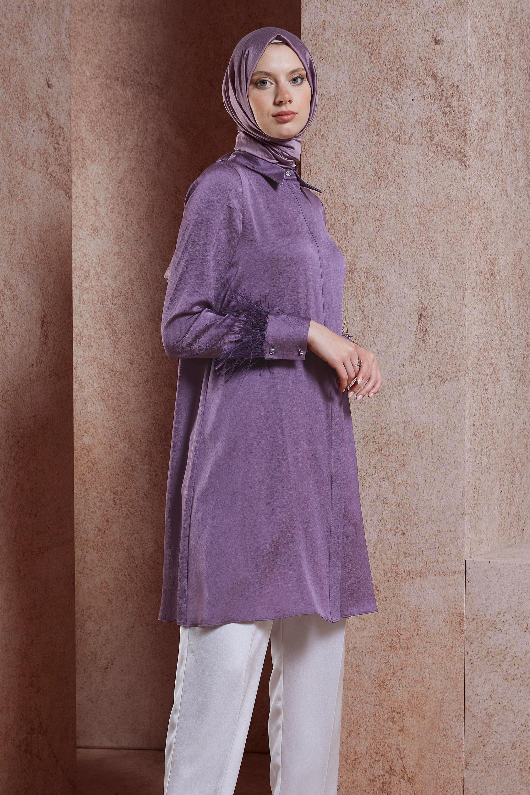 Tesettür giyim MÜRDÜM TÜY DETAYLI TUNİK 44422