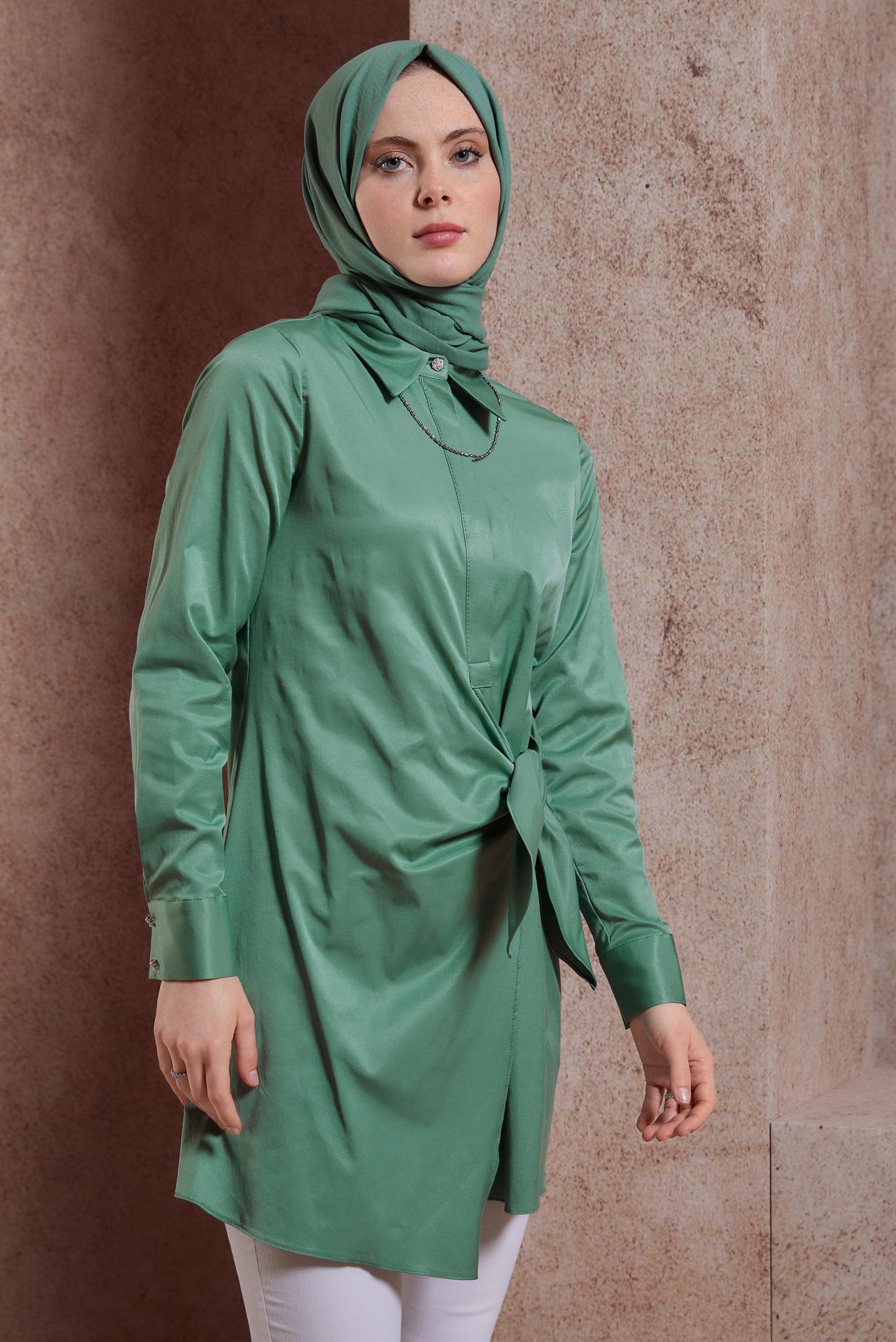 Tesettür giyim MAVİ GÖMLEK YAKA TUNİK 44423