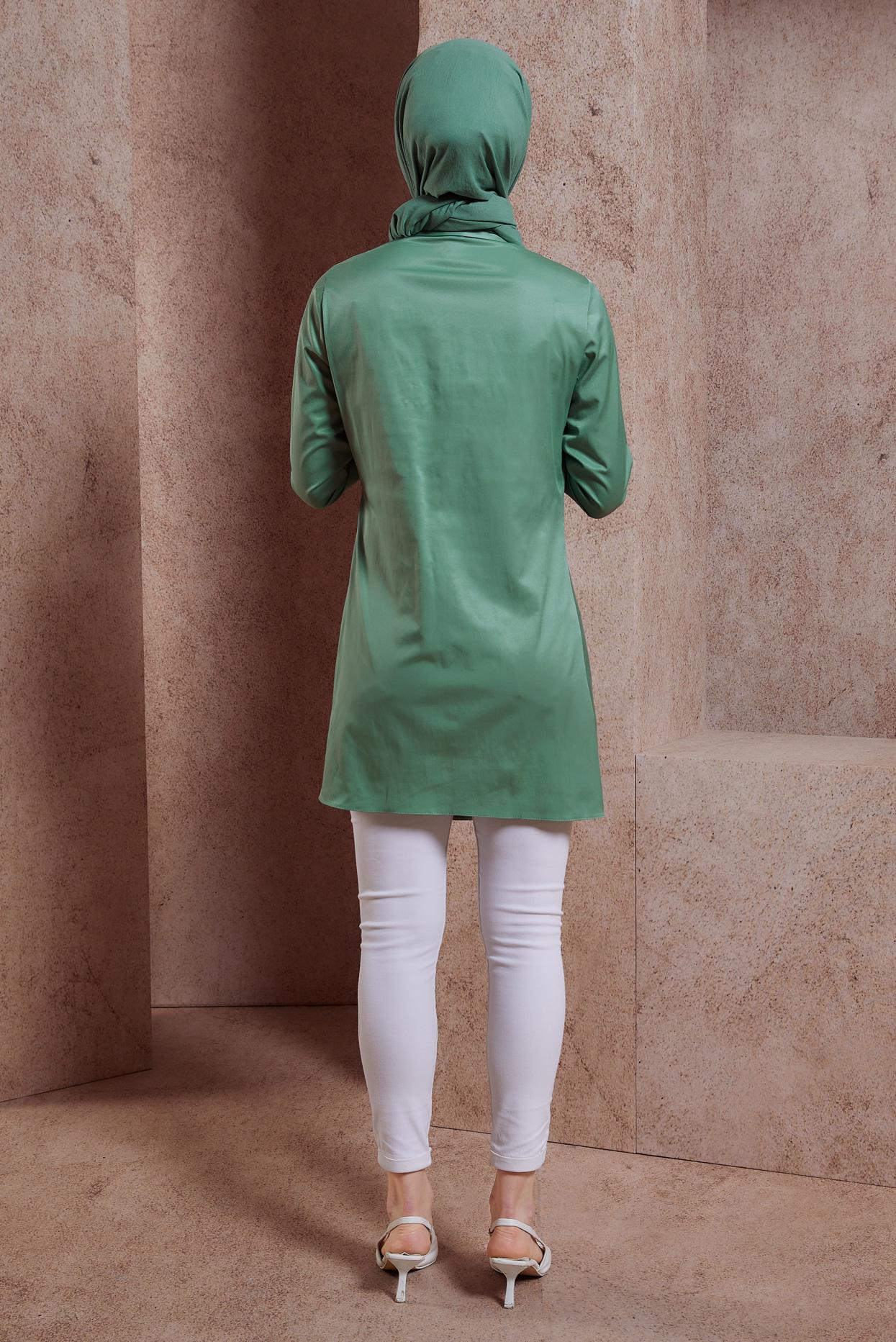 Tesettür giyim MAVİ GÖMLEK YAKA TUNİK 44423