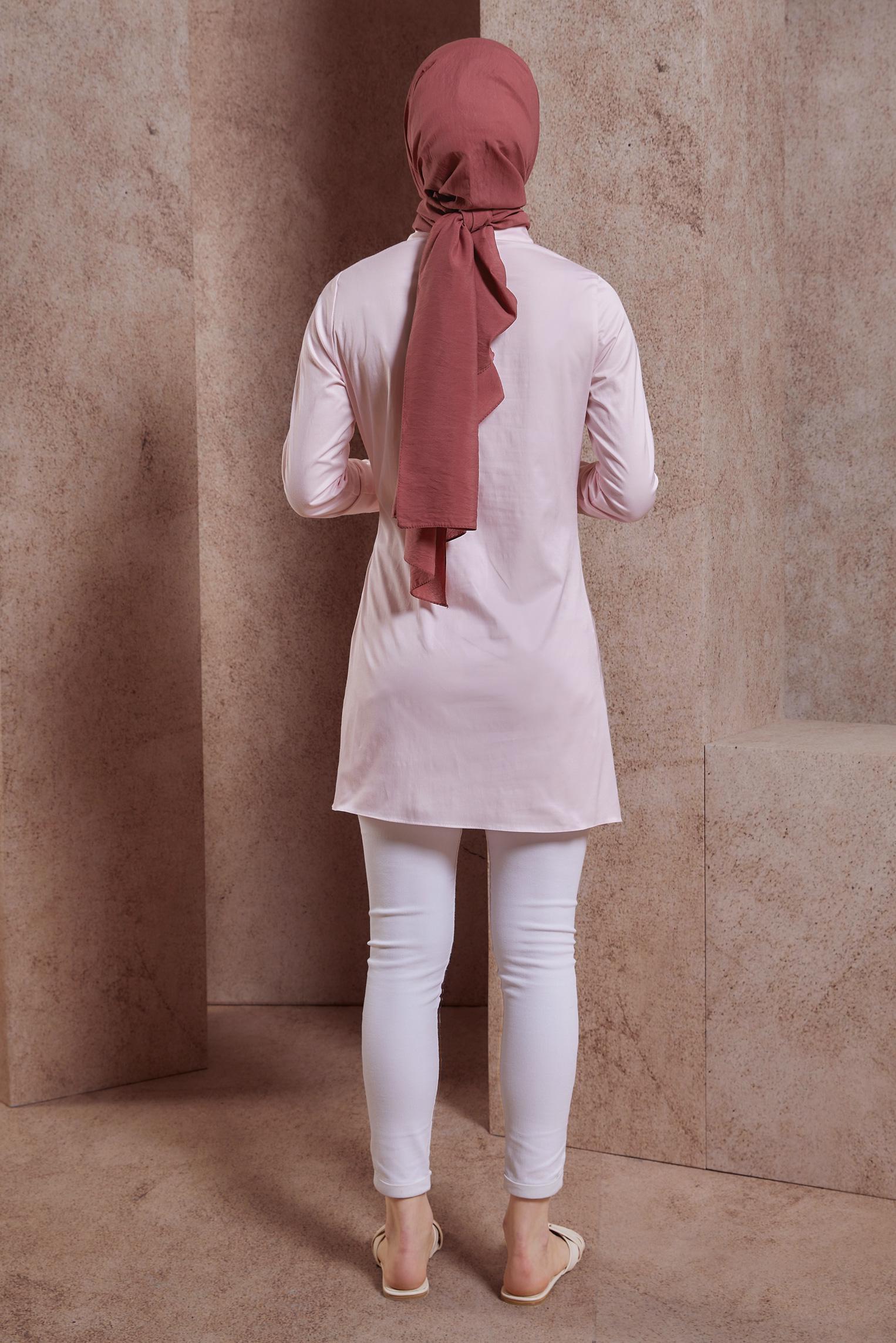 Tesettür giyim PEMBE GÖMLEK YAKA TUNİK 44423