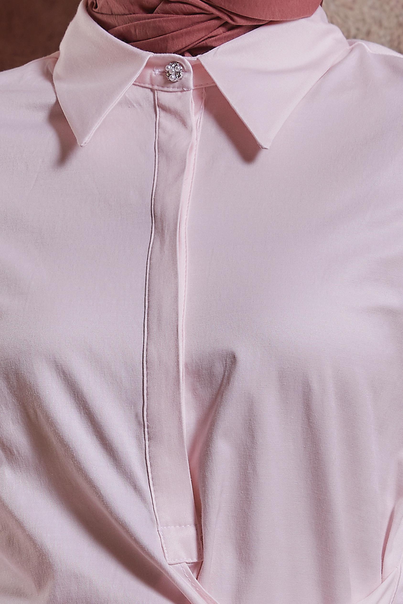 Tesettür giyim PEMBE GÖMLEK YAKA TUNİK 44423