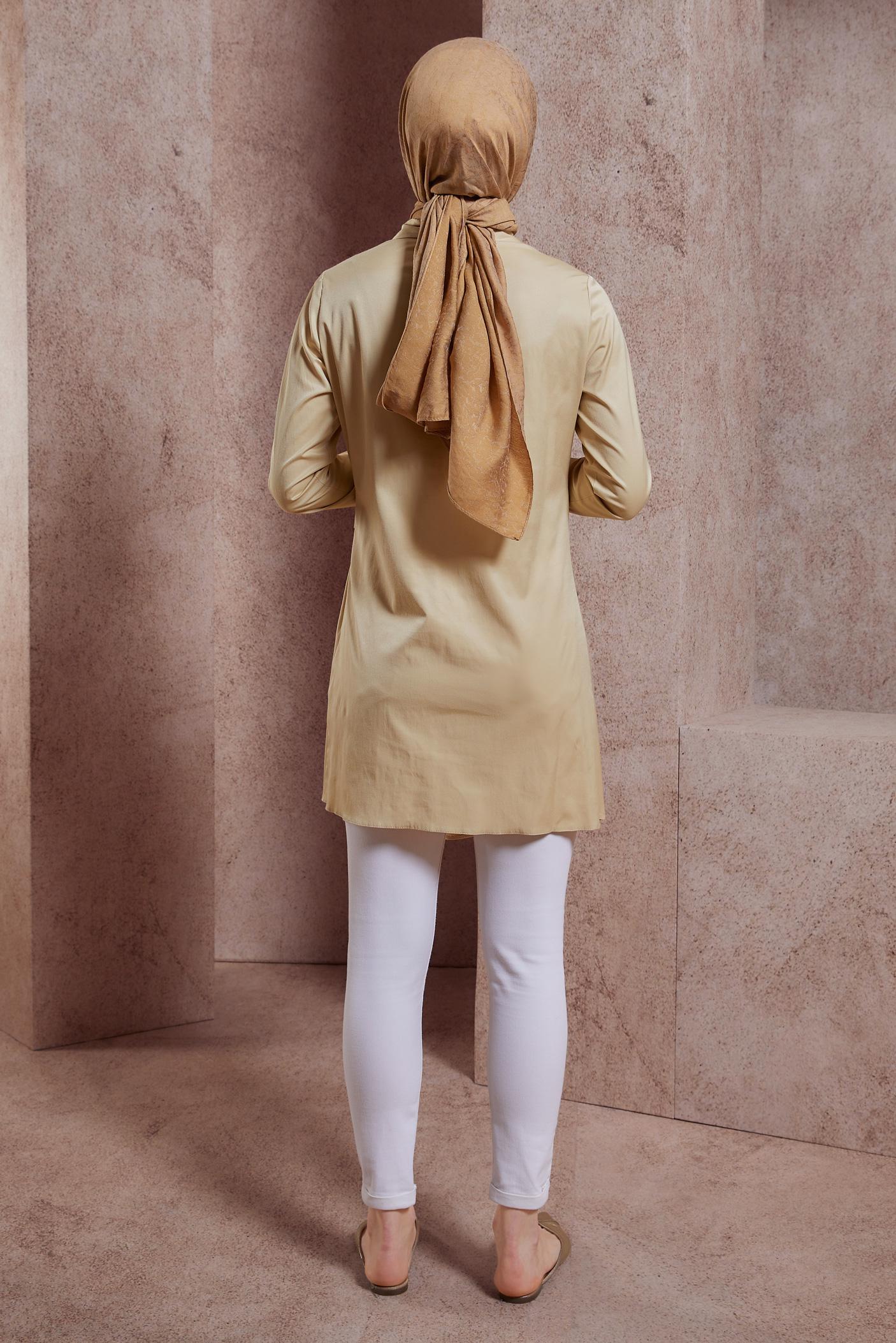 Tesettür giyim KUM GÖMLEK YAKA TUNİK 44423