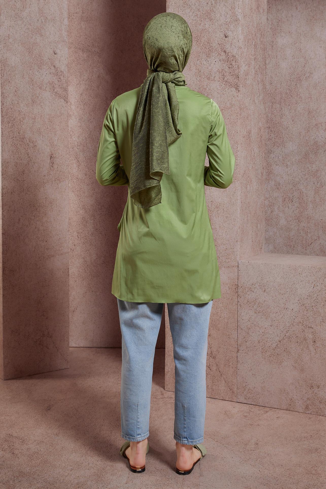 Tesettür giyim YEŞİL GÖMLEK YAKA TUNİK 44423