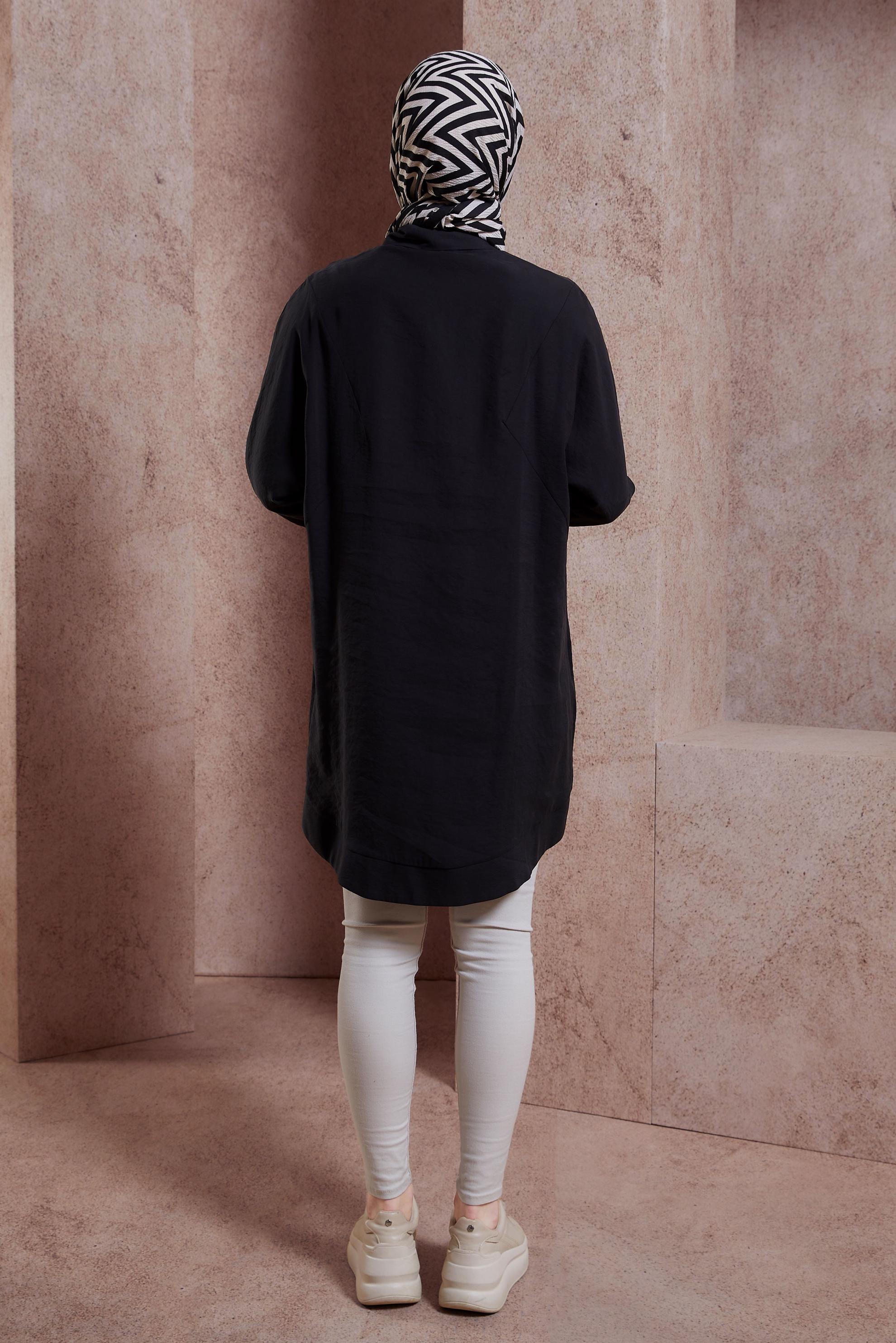 Tesettür giyim SİYAH GÖMLEK YAKA TUNİK 44433