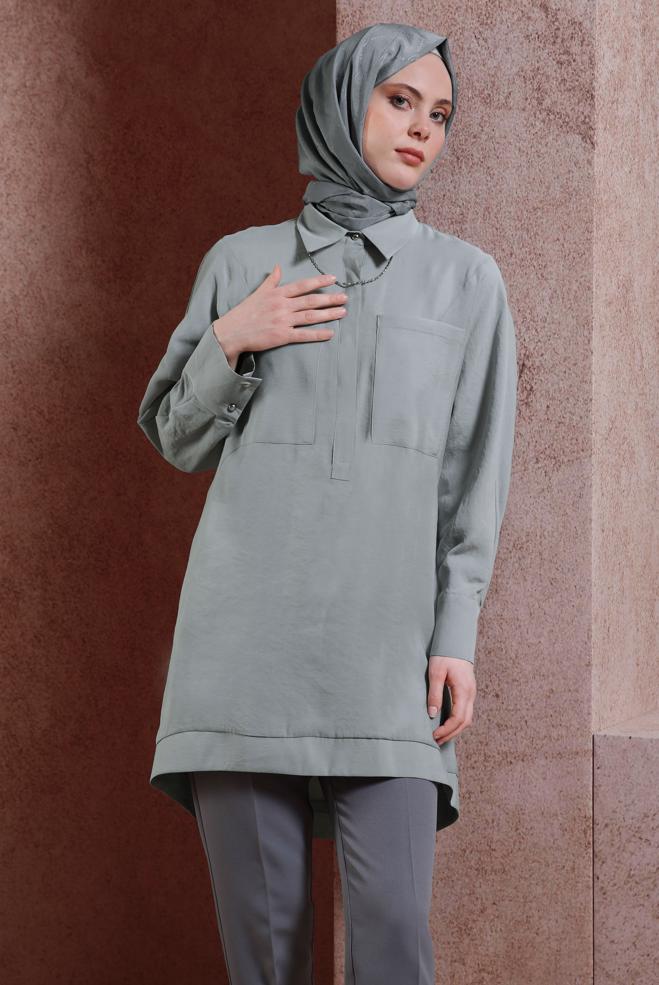 Tesettür giyim  GÖMLEK YAKA TUNİK 44433 - ALVİNA