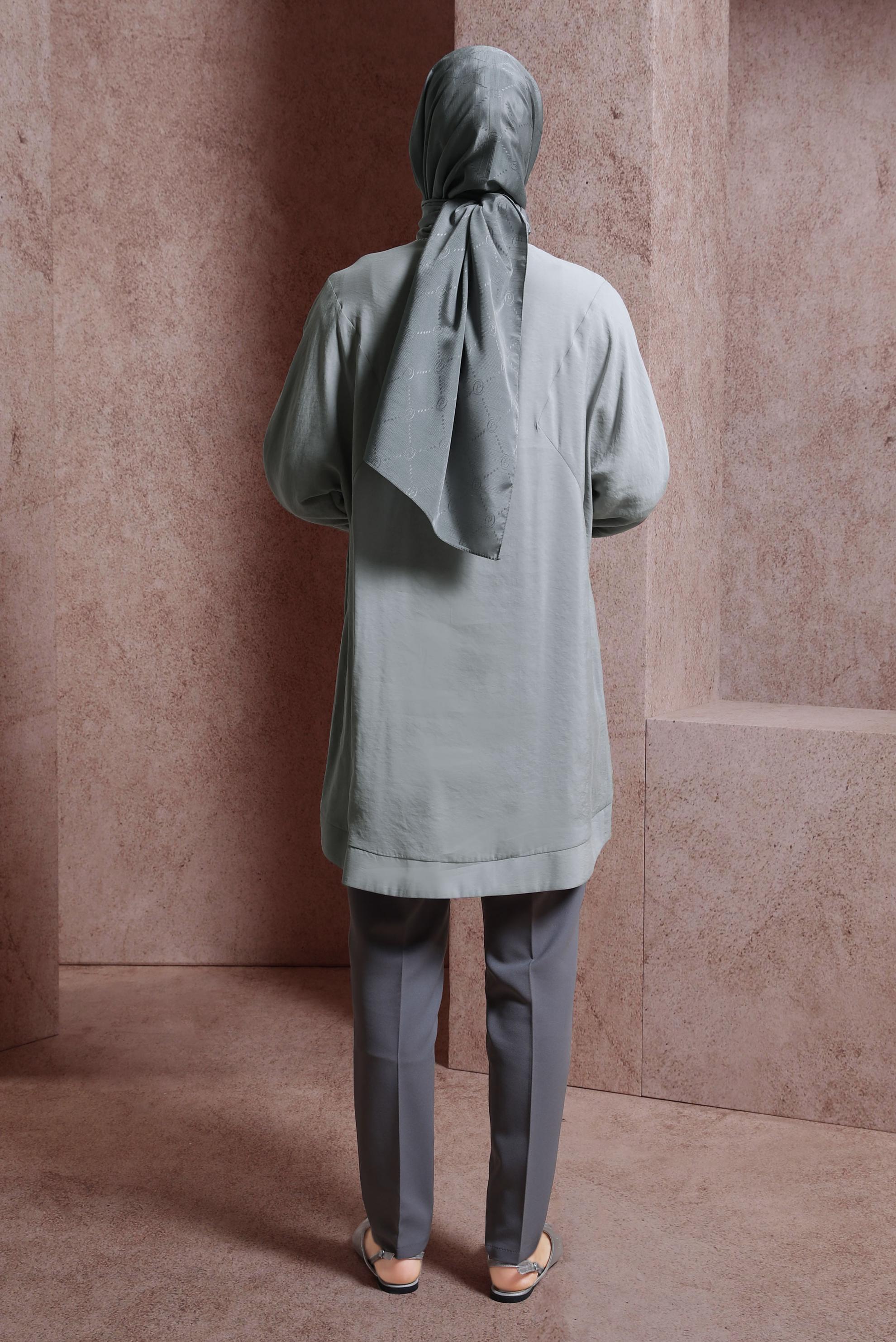 Tesettür giyim GRİ GÖMLEK YAKA TUNİK 44433