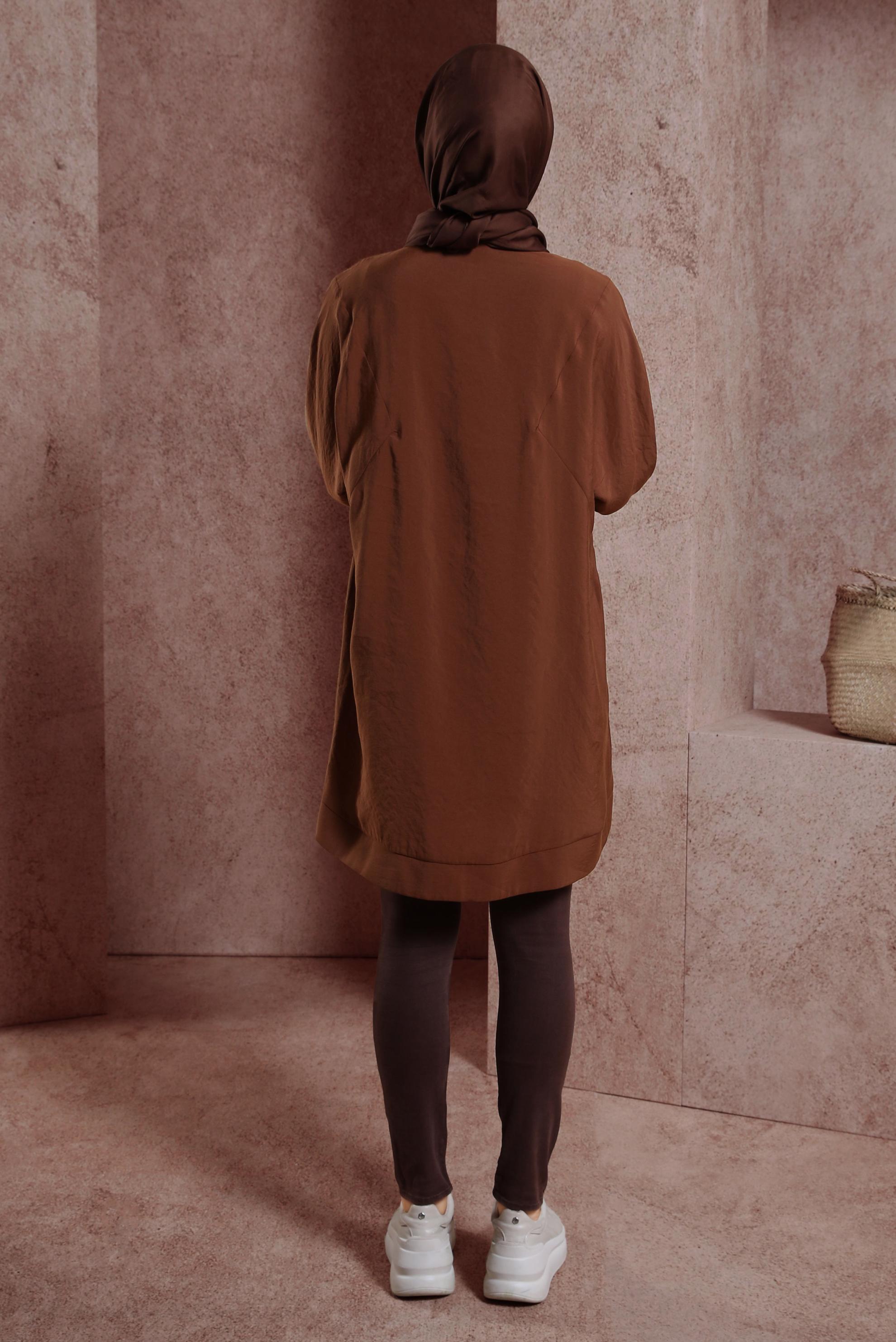 Tesettür giyim KAHVE GÖMLEK YAKA TUNİK 44433